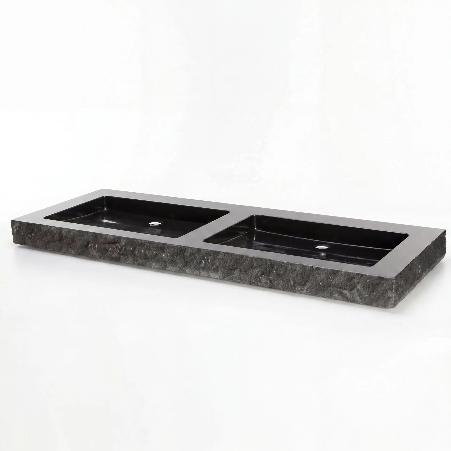 FORZALAQUA PALERMO Doppelwaschbecken 140,5 cm breit, Bluestone, Naturstein, ohne Hahnlöcher