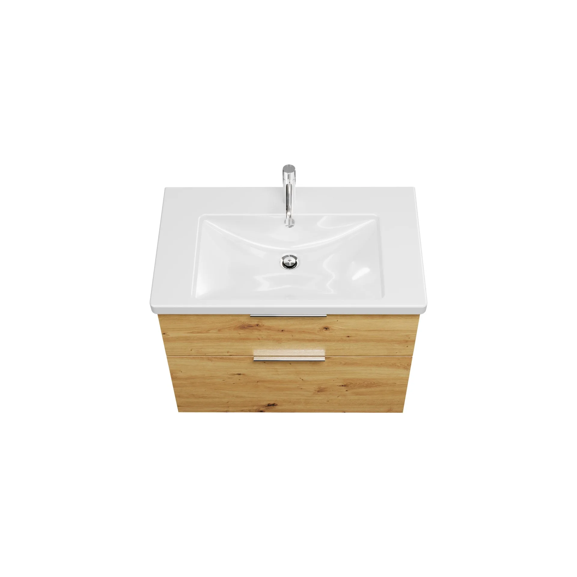 Burgbad EQIO Waschbecken mit Unterschrank 83 cm breit, Braun, Waschbecken Keramik Weiß