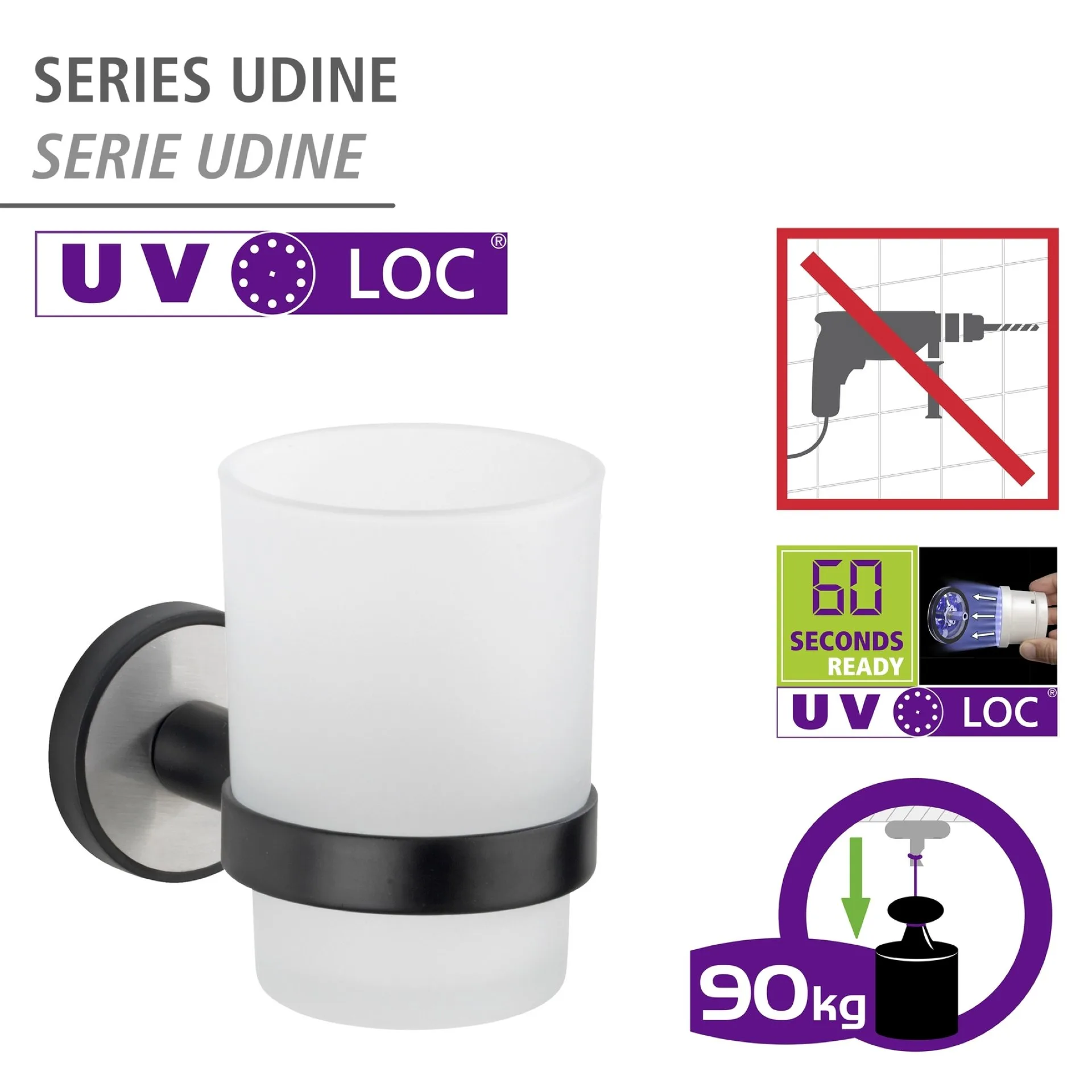 WENKO UDINE Zahnputzbecher, Chrom/Schwarz, UV-Loc
