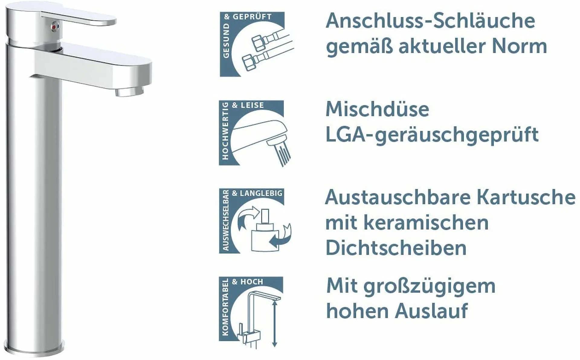 Schütte ELEPHANT Waschtischarmatur, Chrom, für Aufsatzwaschbecken