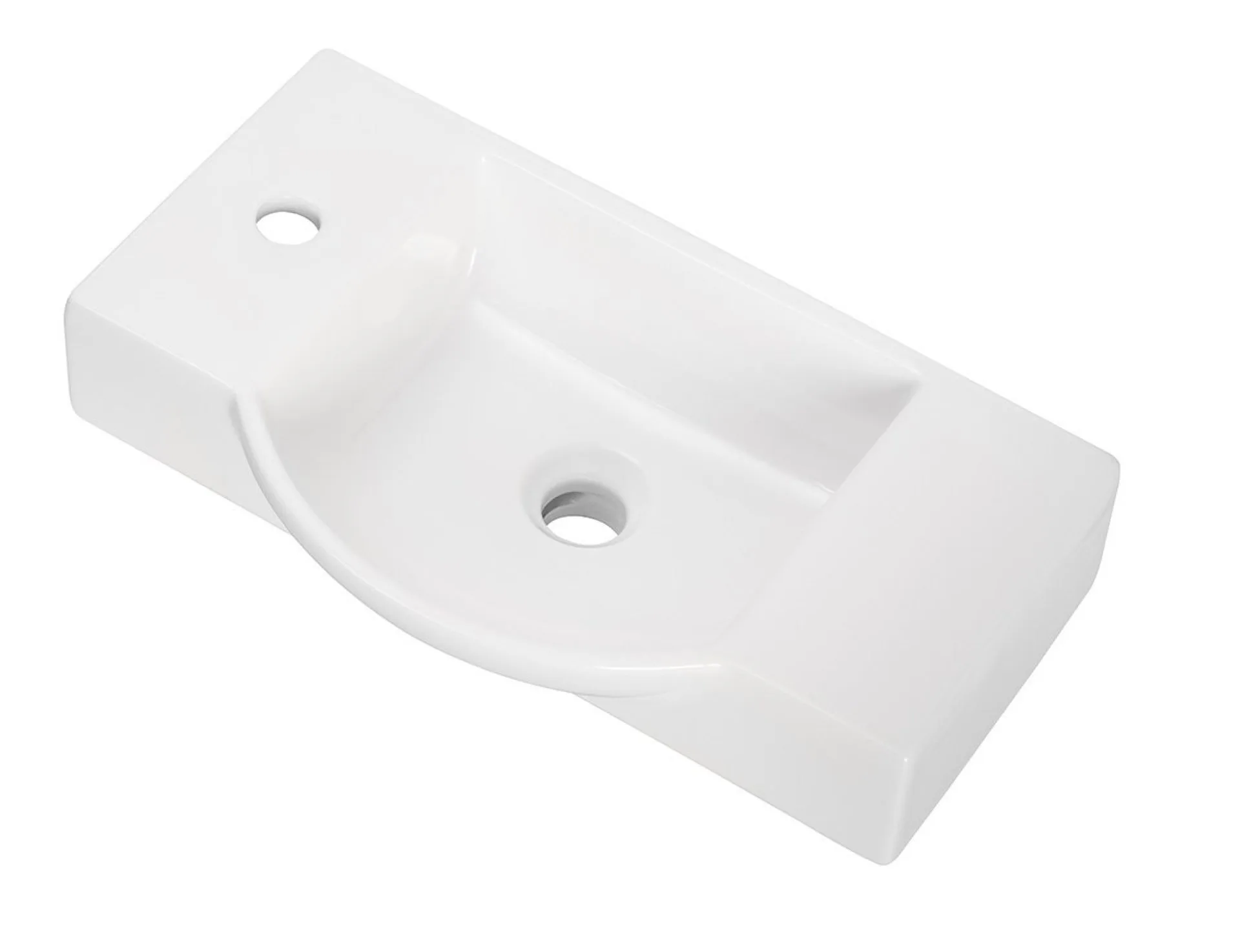 FACKELMANN SBC LUXOR Gäste WC Waschtisch Set 55 cm breit, Braun hell, Waschbecken Keramik Weiß, Hahnloch links