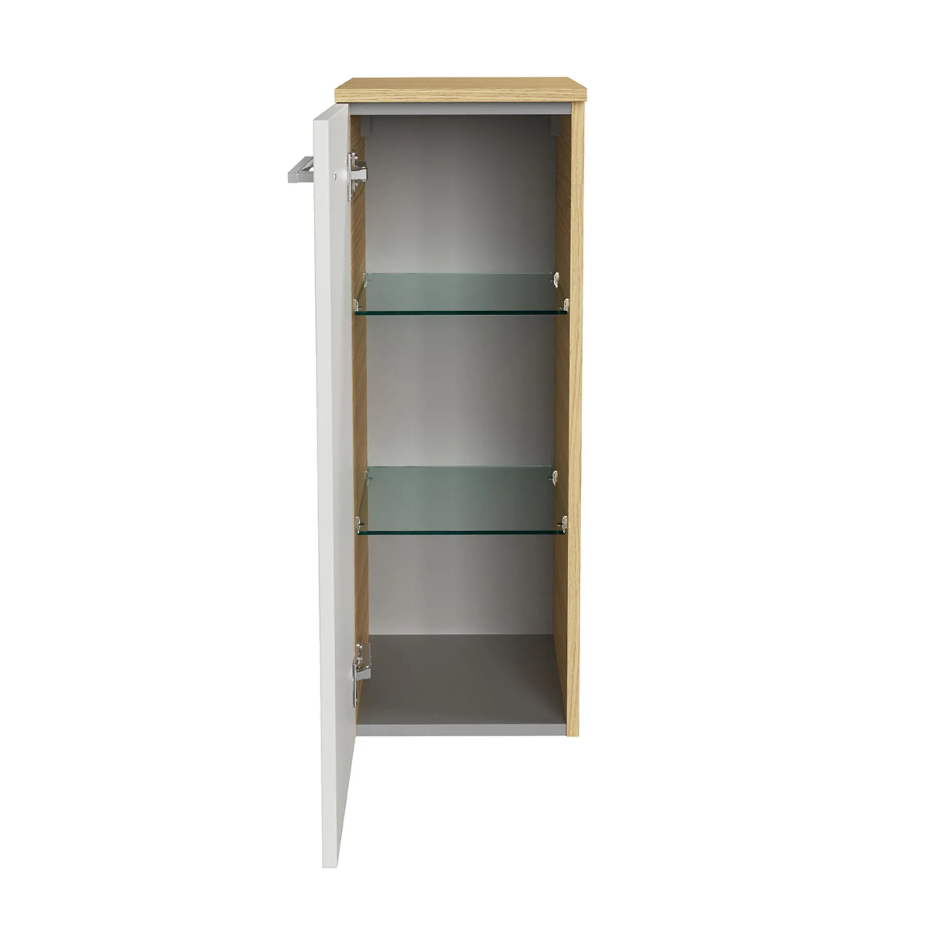 FACKELMANN B.STYLE Badmöbel Set 4-teilig 83 cm breit, Weiß/Braun, Waschbecken Gussmarmor Weiß + LED-Spiegelschrank + Midischrank Türanschlag links