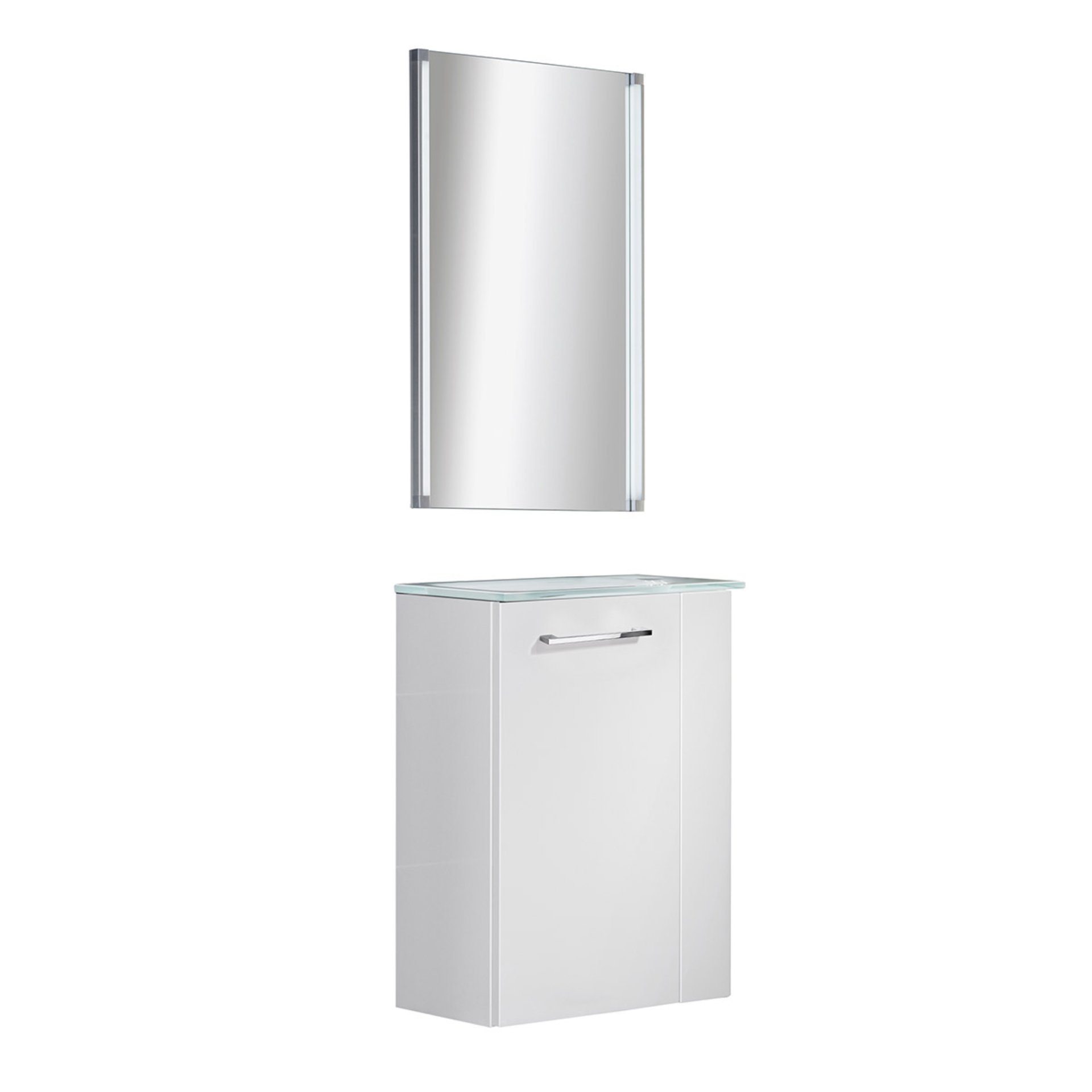 Fackelmann SBC SCENO Gäste WC Set 3-teilig 45 cm, Weiß, links, Glas Weiß, LED-Spiegel