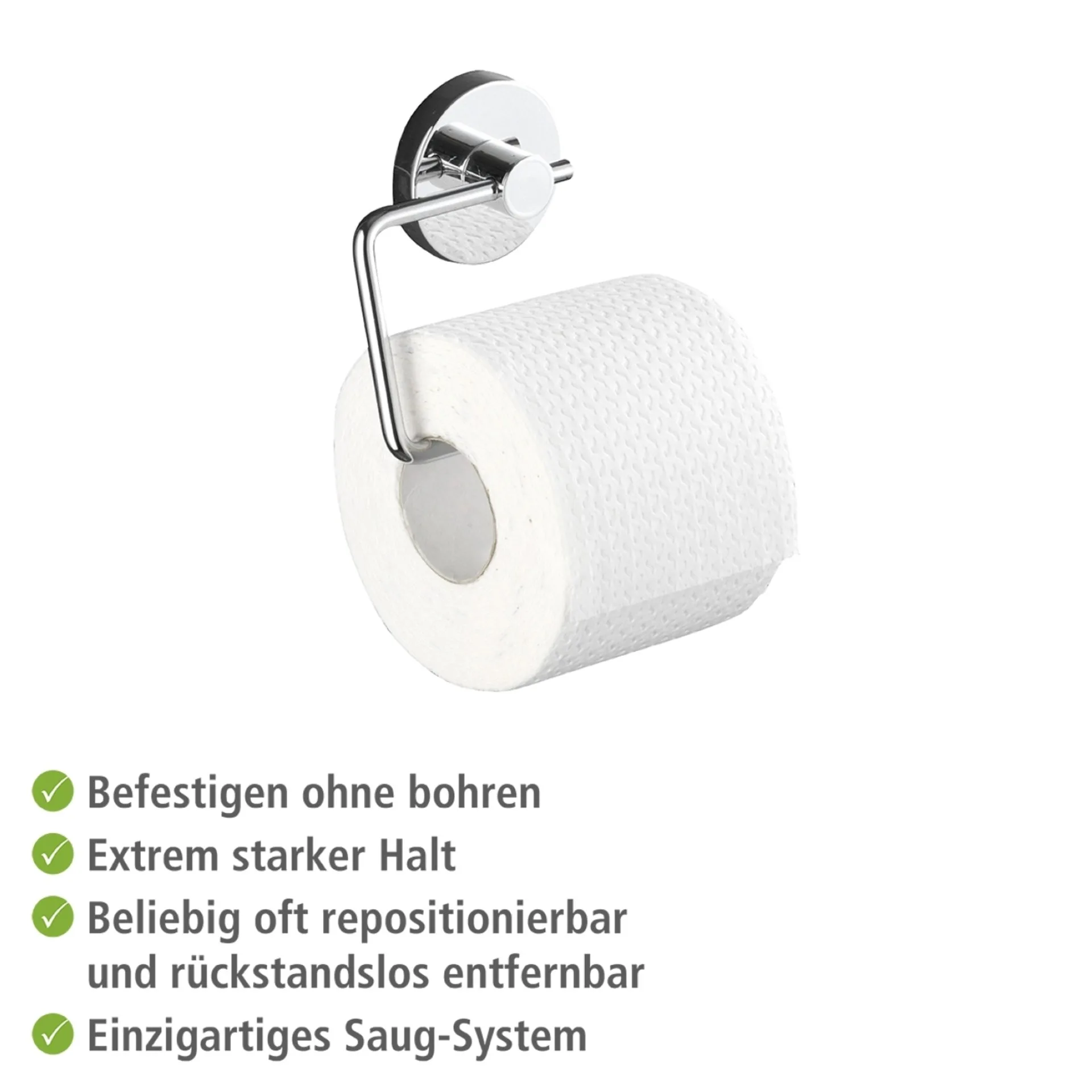 WENKO MILAZZO Accessoire Set, Chrom glänzend, Toilettenpapierhalter, Handtuchhaken, Edelstahl, Vacuum-Loc