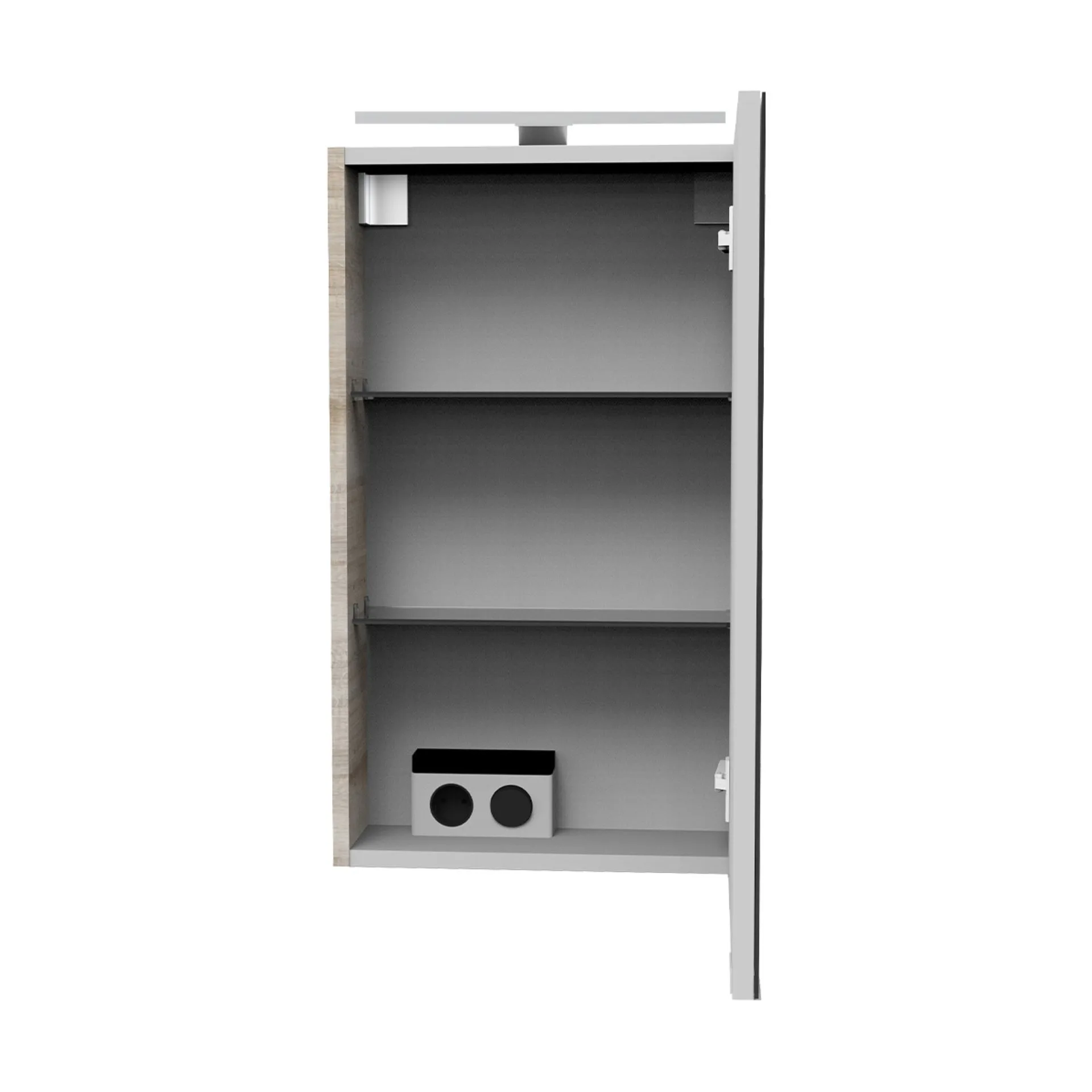 FACKELMANN SBC A-VERO Gäste WC Spiegelschrank 40 cm breit, Braun hell, Türanschlag rechts + Aufsatzleuchte
