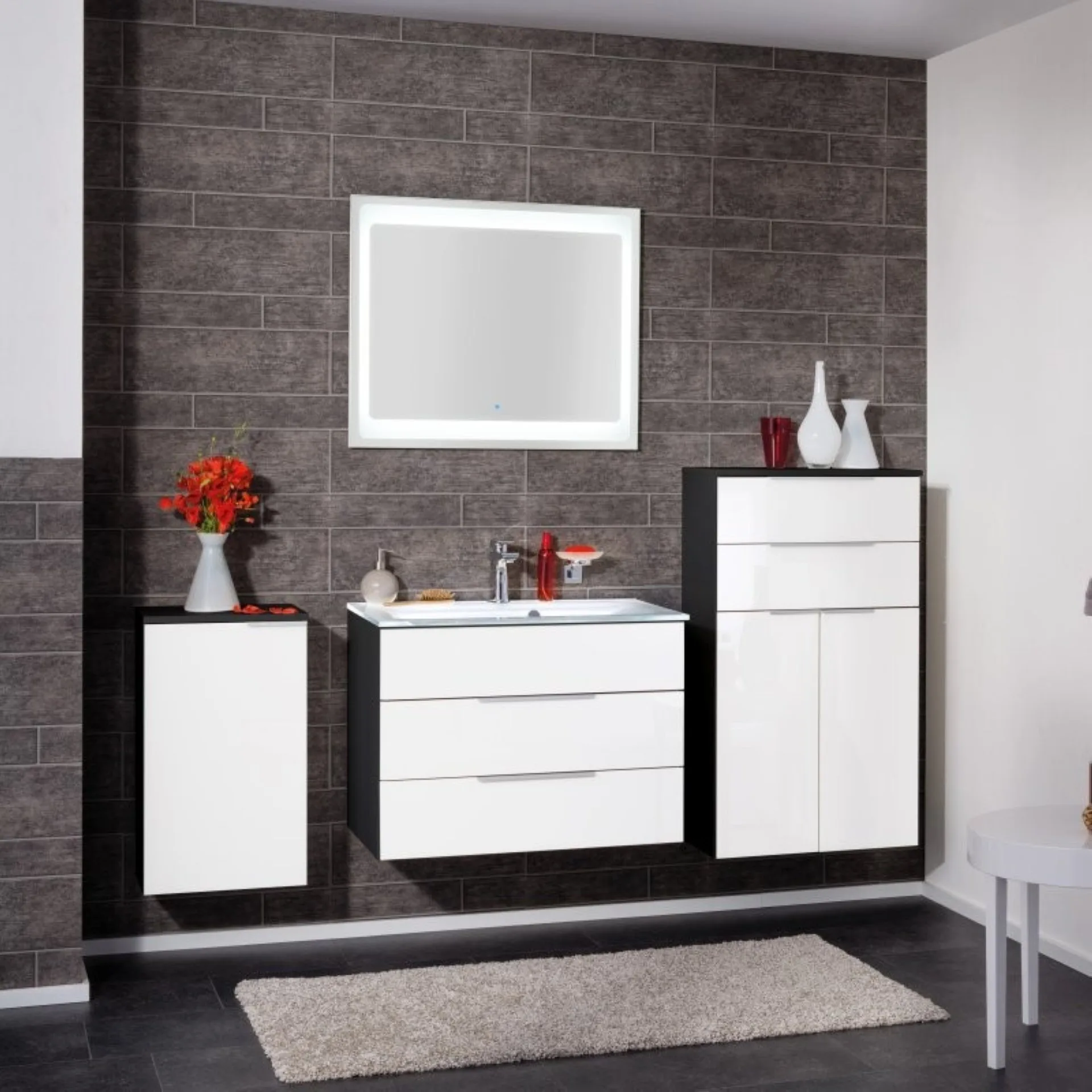 FACKELMANN KARA Waschbeckenunterschrank 80 cm breit, Weiß/Anthrazit, 2 Schubladen