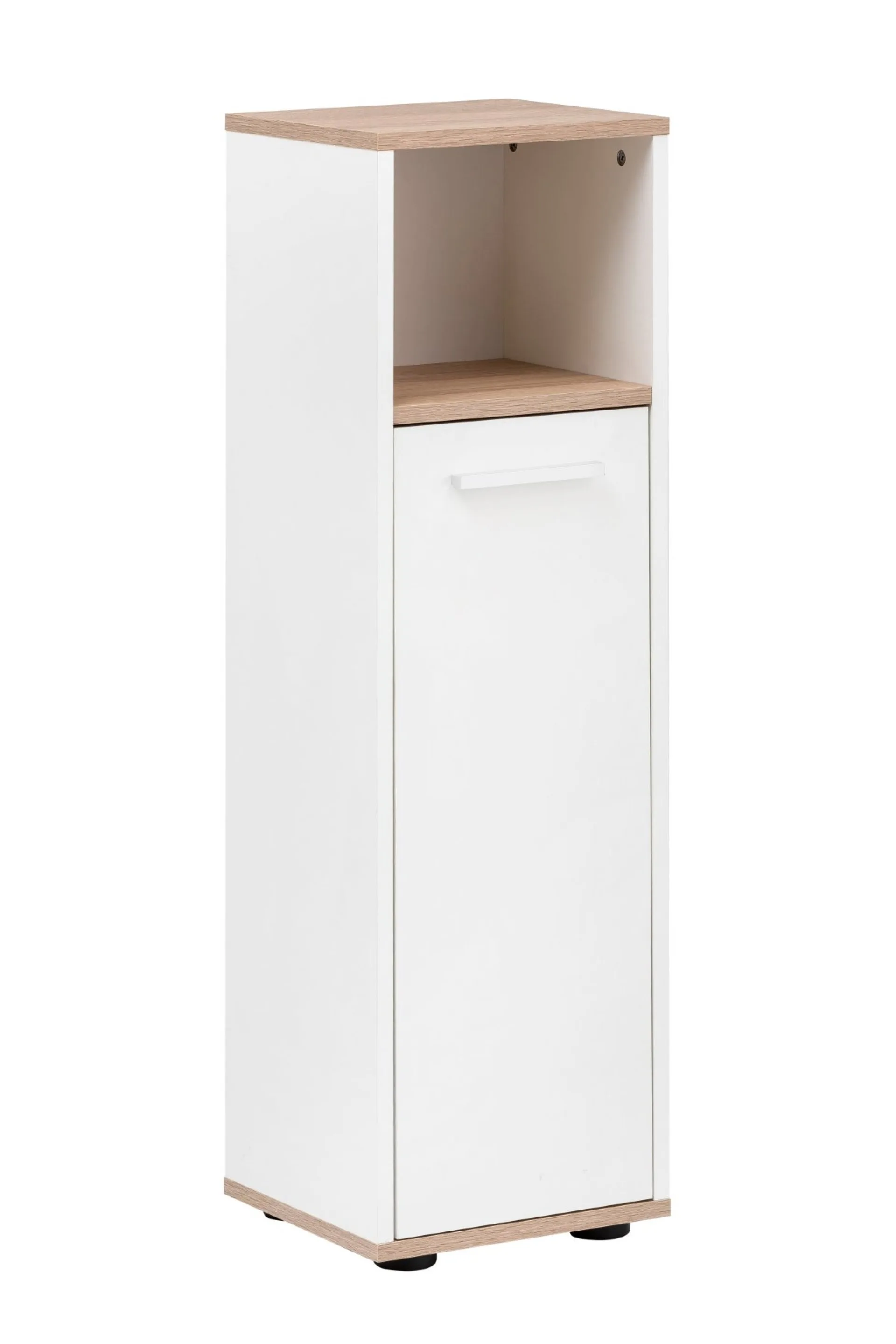 BADEDU ARC Midischrank 30 cm breit, Weiß/Braun hell