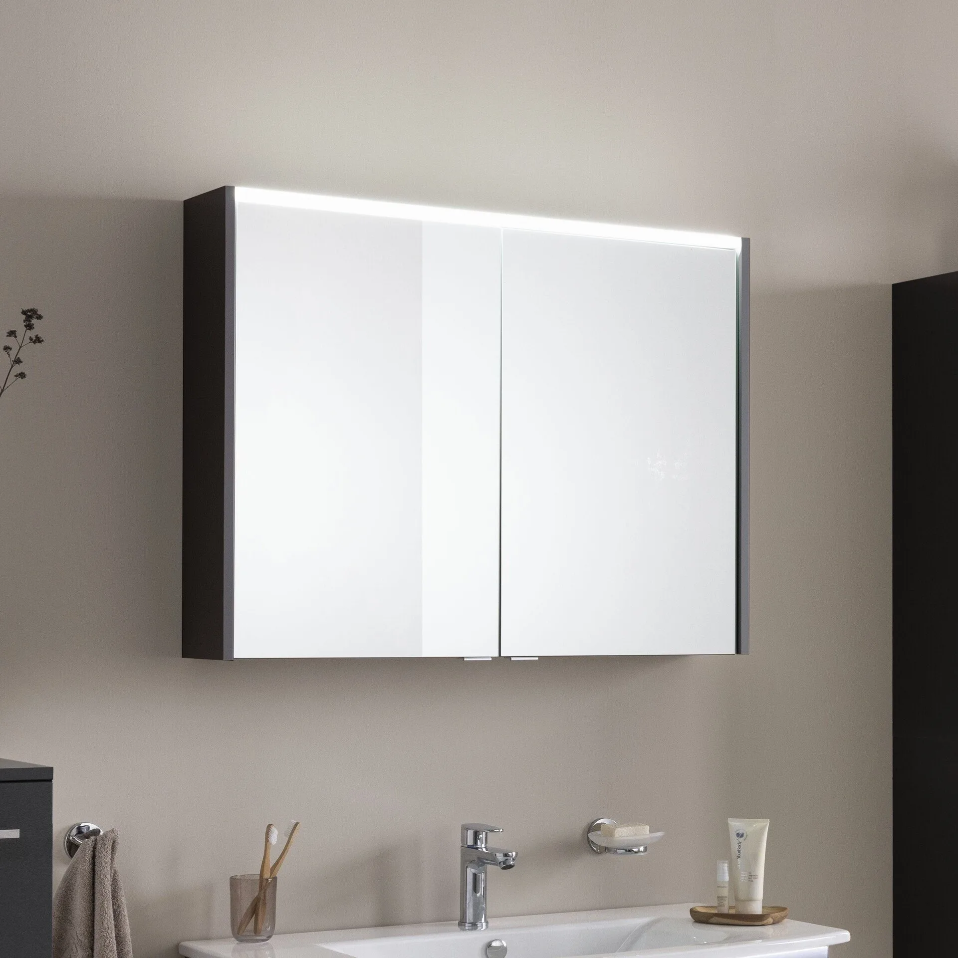 FACKELMANN B.ROUND LED Spiegelschrank 90 cm breit, Anthrazit