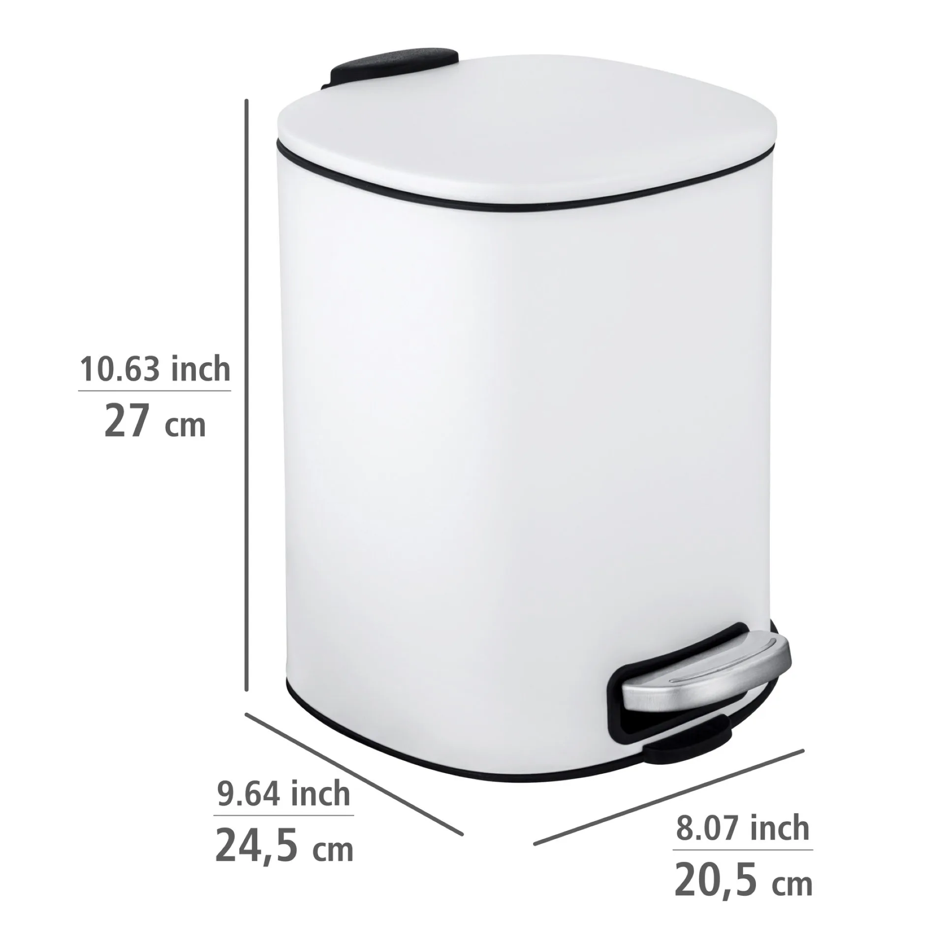 WENKO ALASSIO Kosmetikeimer 5 Liter, Weiß, Edelstahl, mit Absenkautomatik
