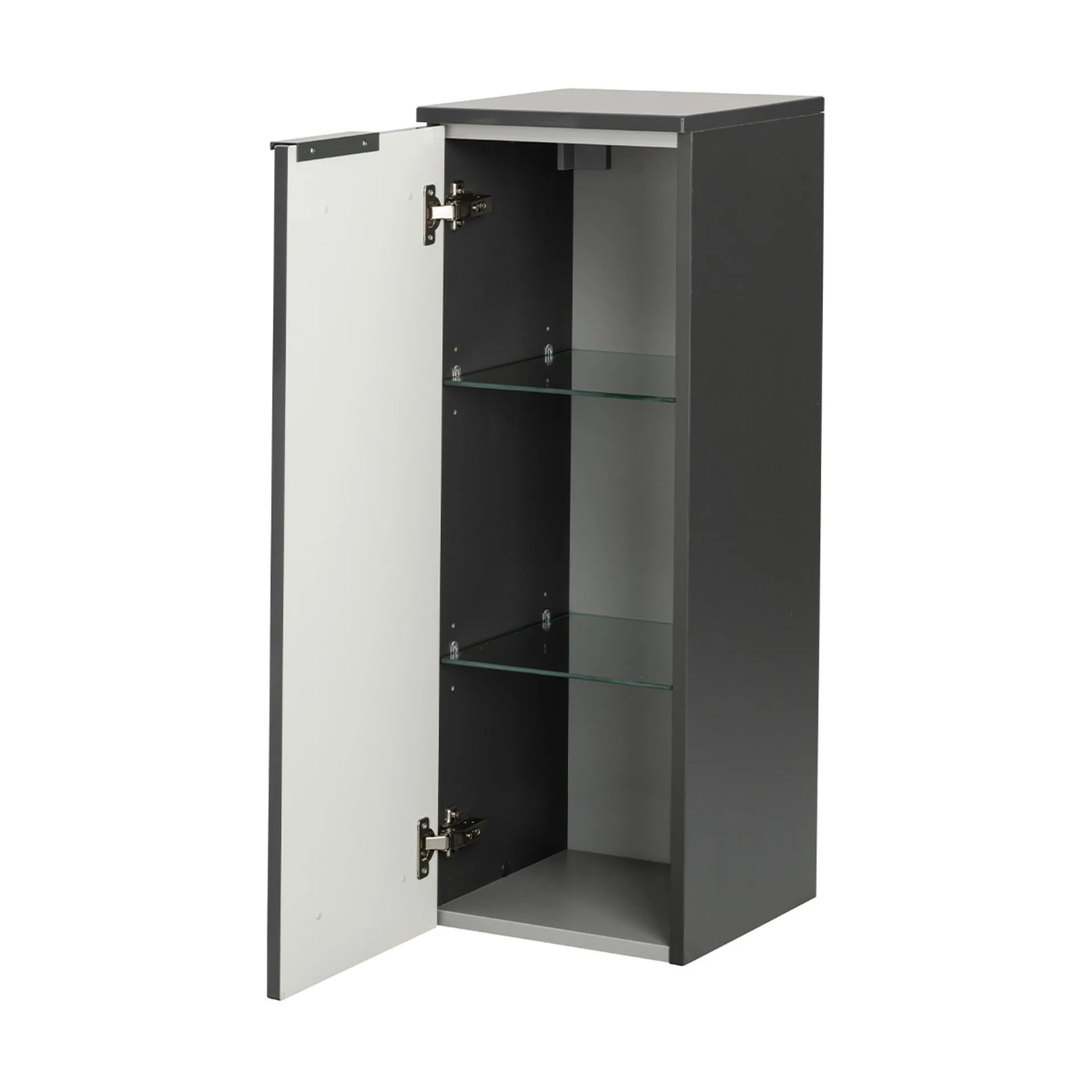 FACKELMANN LUNA Badmöbel Set 6-teilig 80 cm breit, Anthrazit, Waschbecken Keramik Weiß + LED Spiegelschrank + Hochschrank + Midischrank + Ambientebeleuchtung