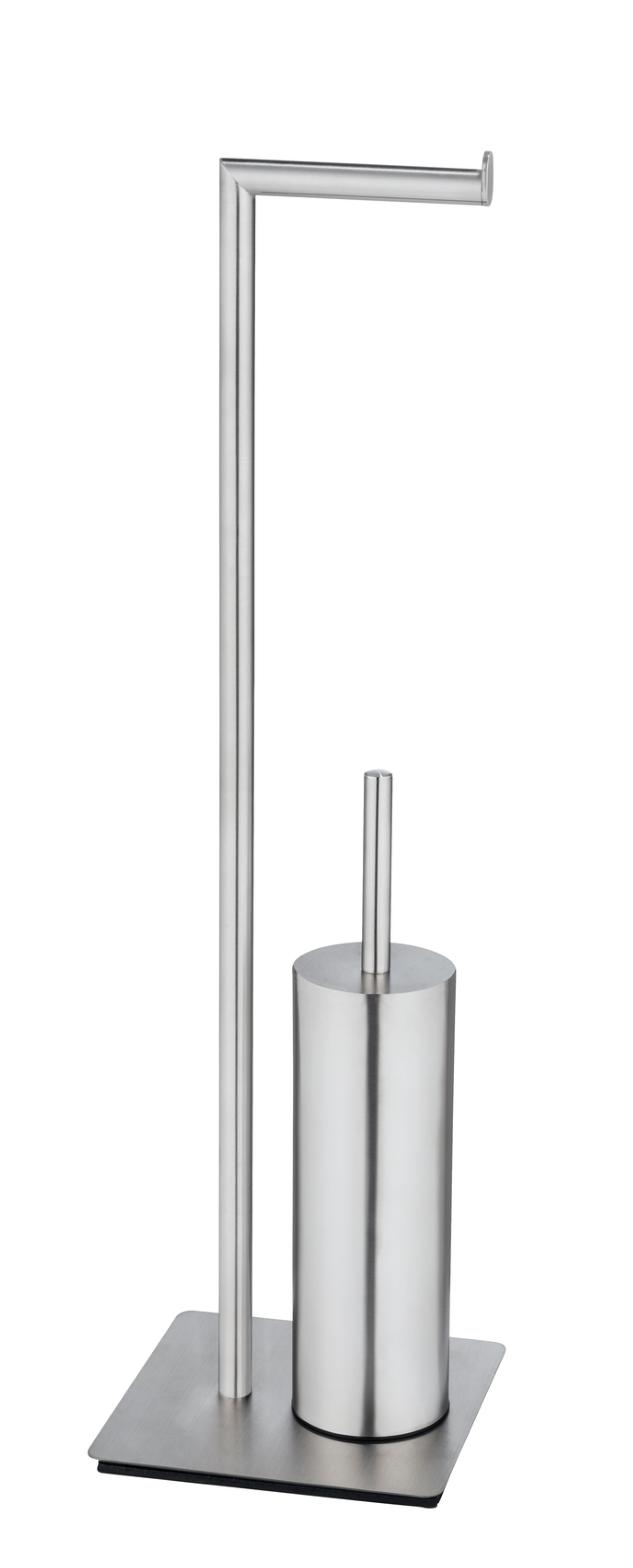 WENKO RECCO WC-Garnitur, Silber, Edelstahl, mit Toilettenpapierhalter, stehend