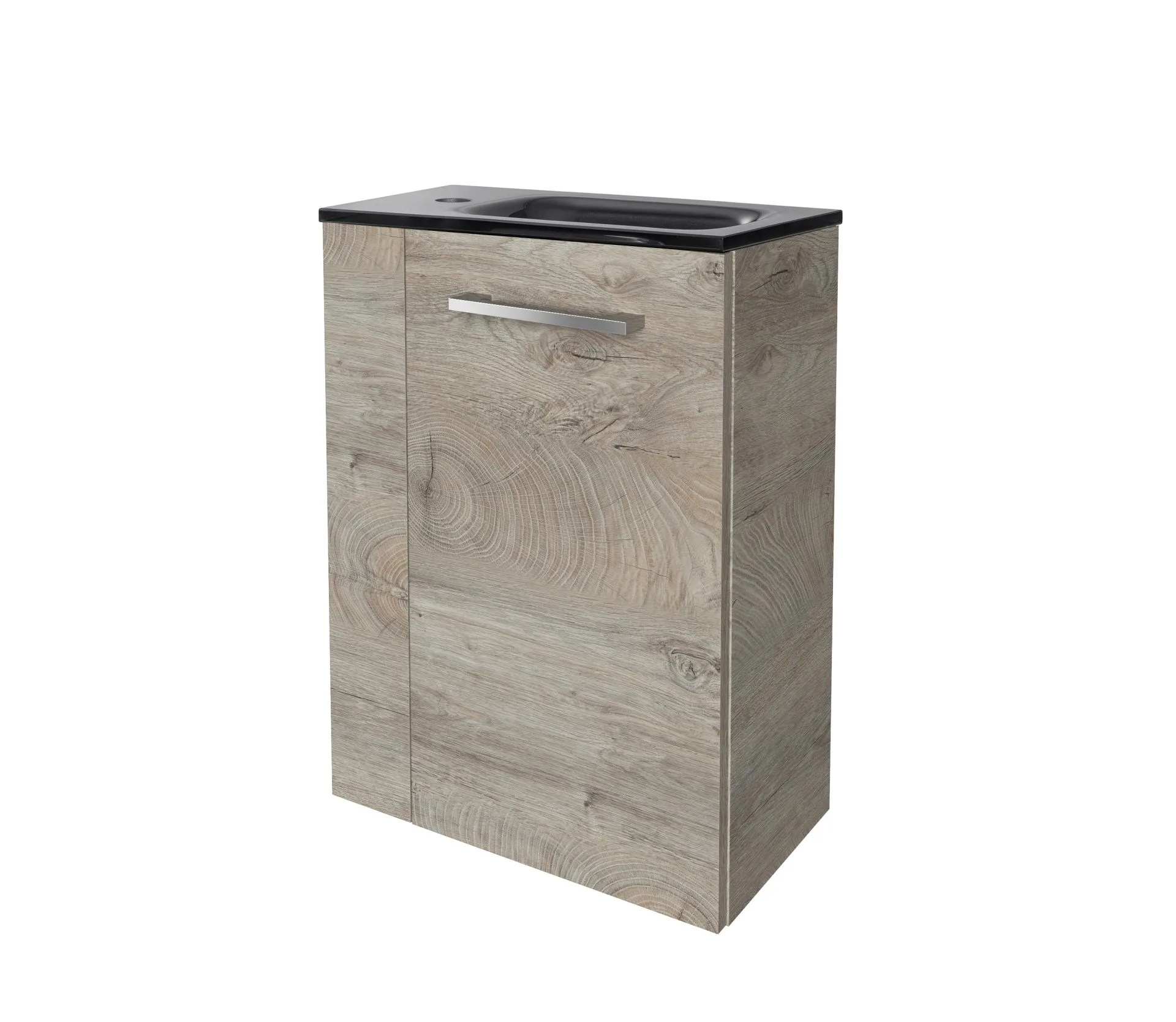 FACKELMANN SBC STANFORD Gäste WC Waschtisch Set 45 cm breit, Braun hell, Waschbecken Glas Anthrazit, Türanschlag rechts