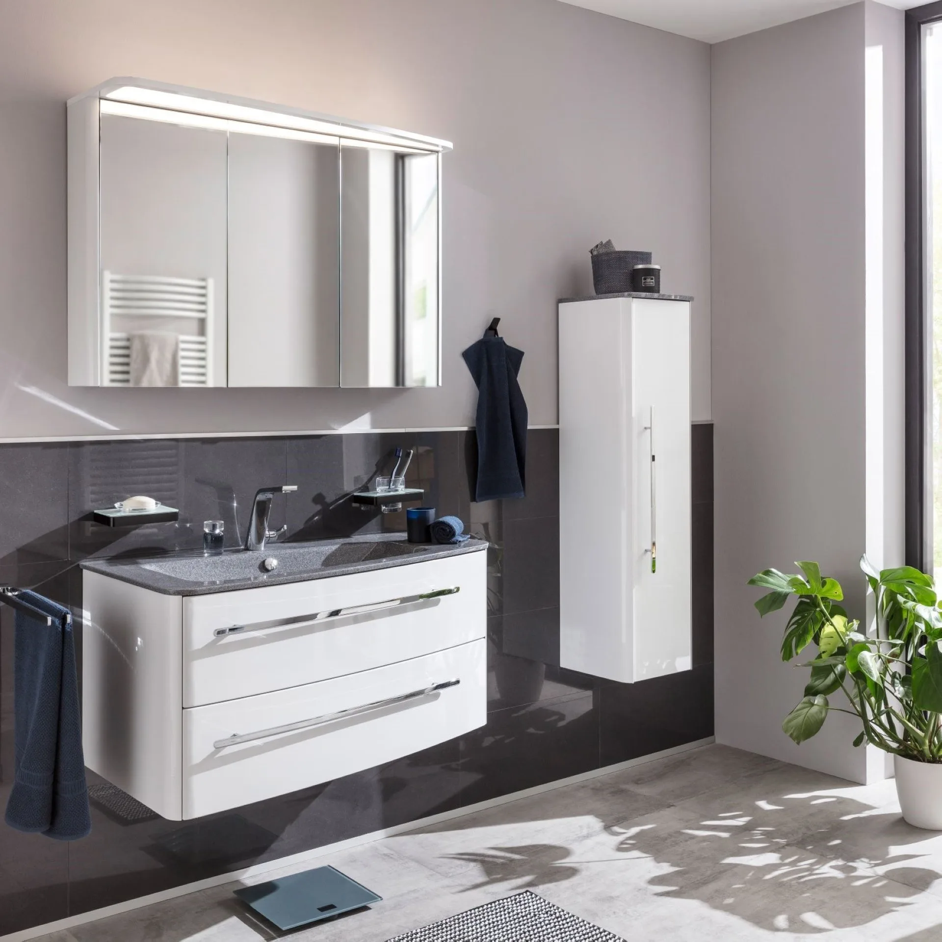 Lanzet CLASSICO Midischrank, Weiß/Grau-Metallic, rechts
