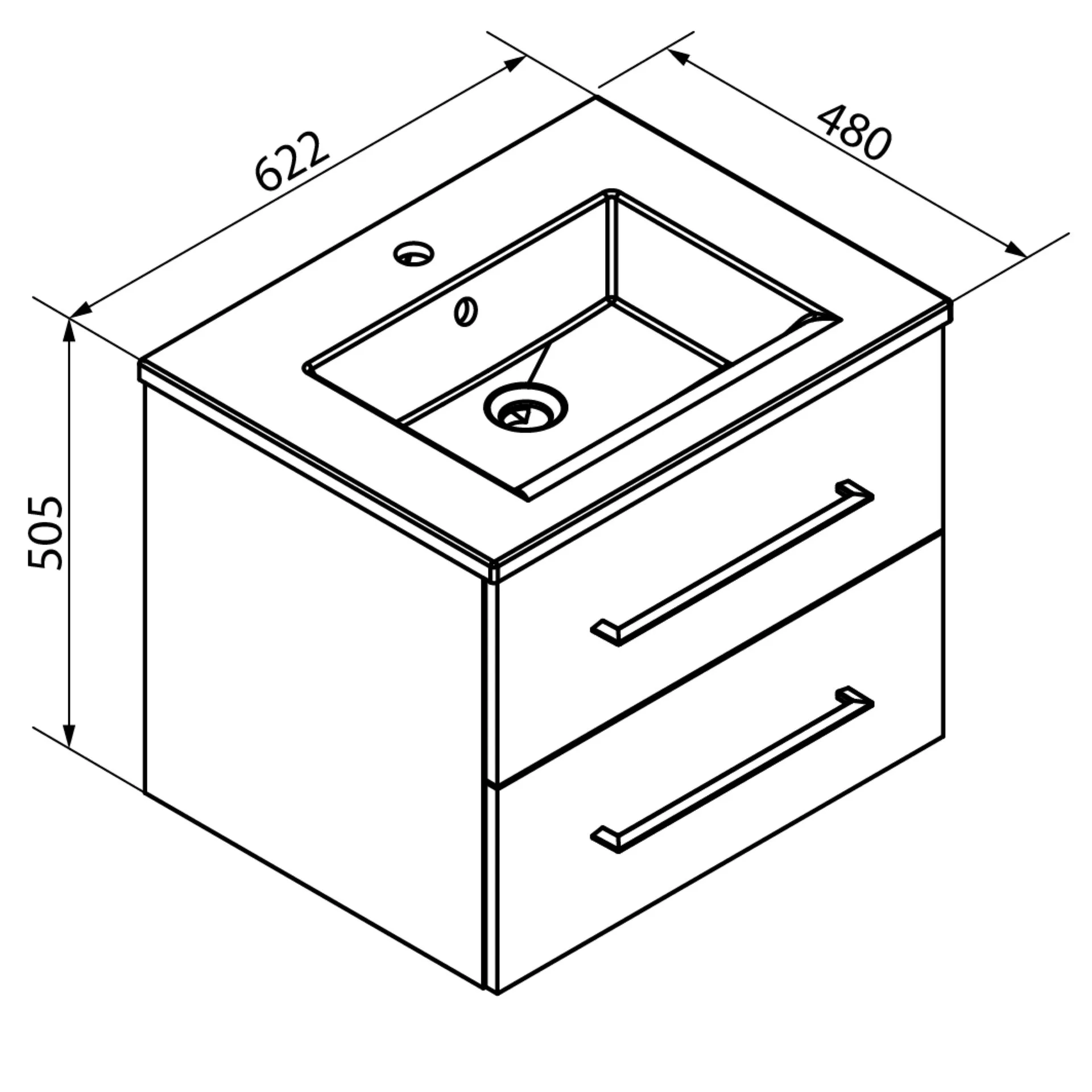 FACKELMANN B.PERFEKT Badmöbel Set 4-teilig 62 cm breit, Braun hell, Waschbecken Keramik Weiß + LED Spiegelschrank + Hochschrank