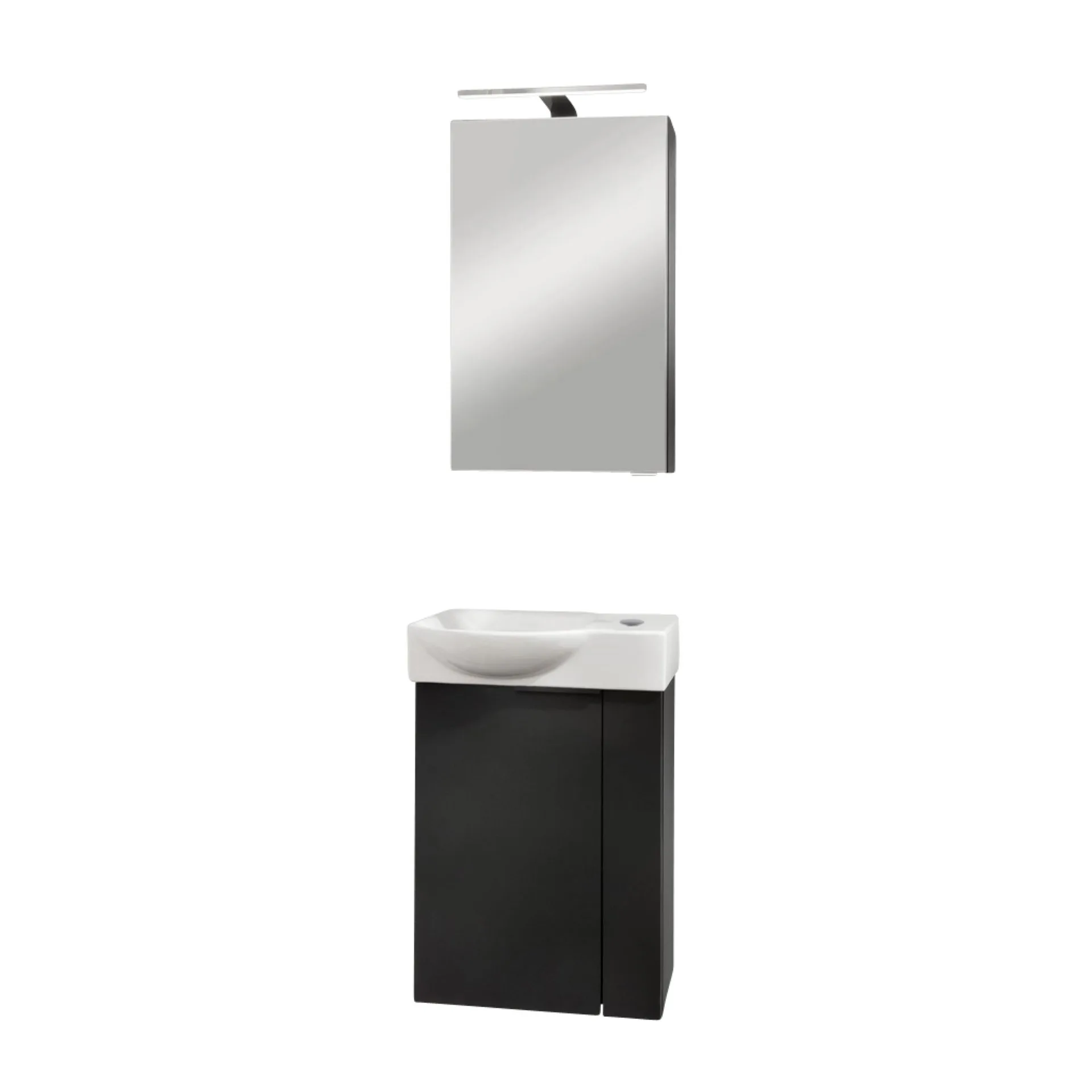 FACKELMANN SBC B.PARIS Gäste WC Waschtisch Set mit Spiegelschrank 45 cm breit, Schwarz matt, Türanschlag links