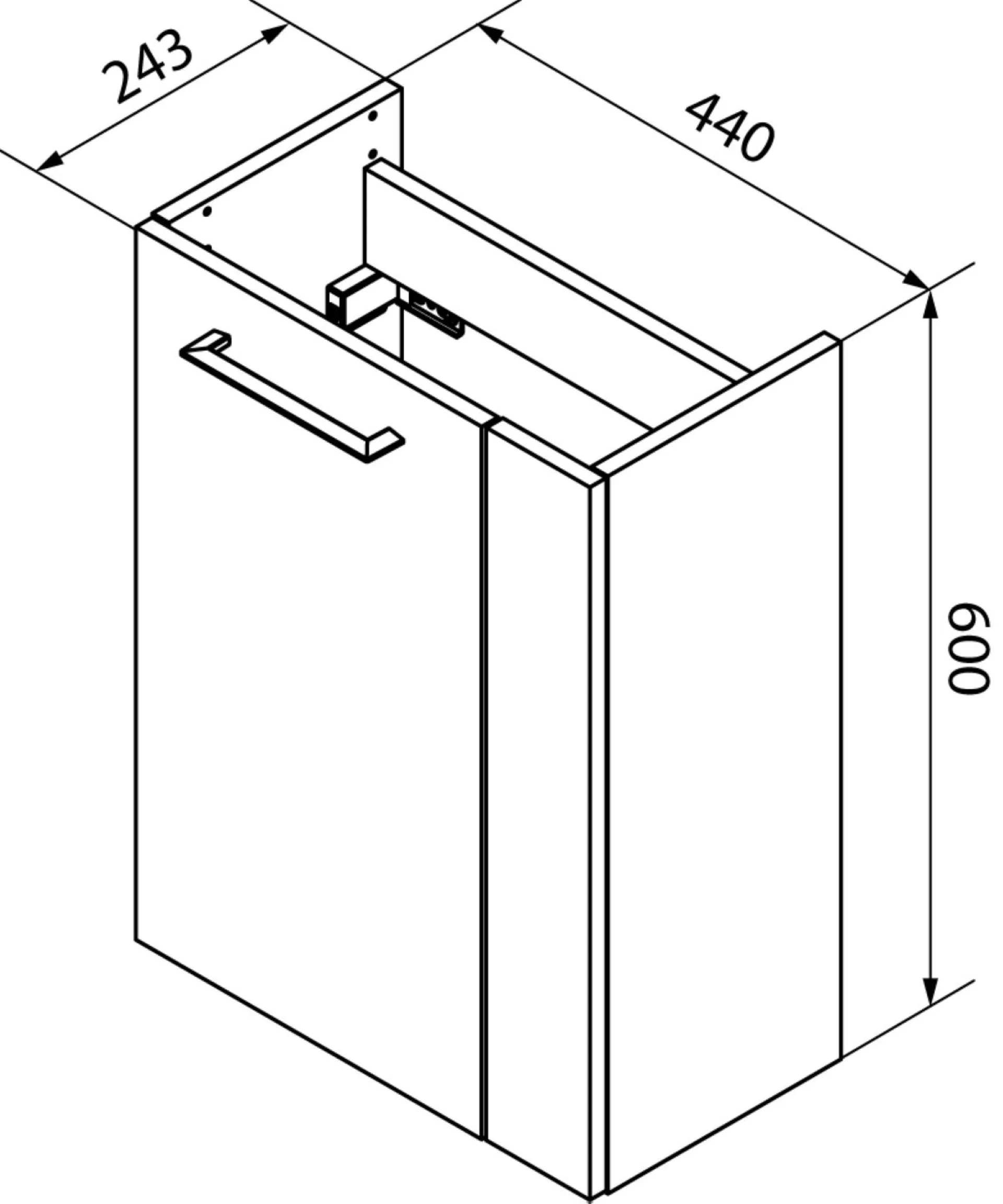 FACKELMANN SBC MILANO Gäste WC Waschtisch Set mit Spiegel 45 cm breit, Weiß/Braun hell, Waschbecken Keramik Weiß, Türanschlag links + Glasablage