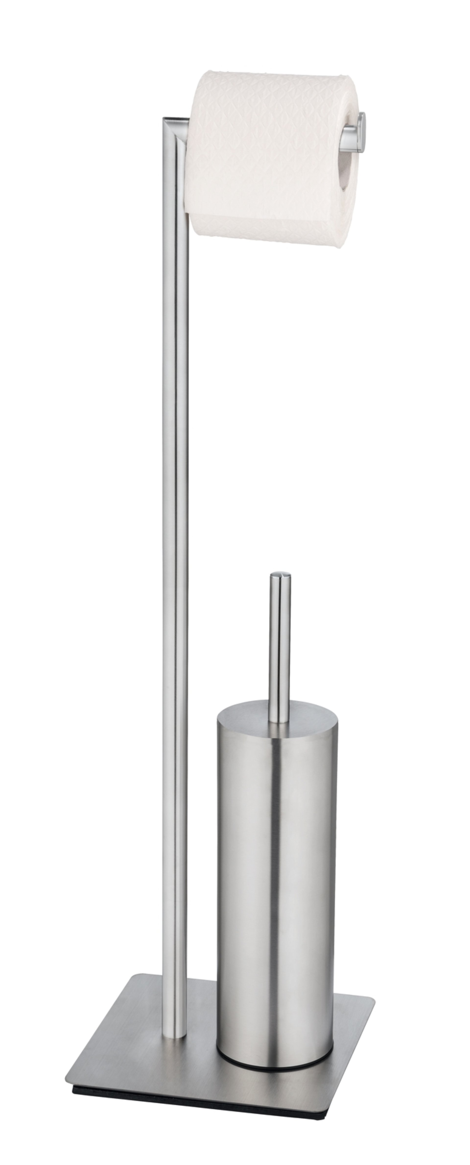 WENKO RECCO WC-Garnitur, Silber, Edelstahl, mit Toilettenpapierhalter, stehend