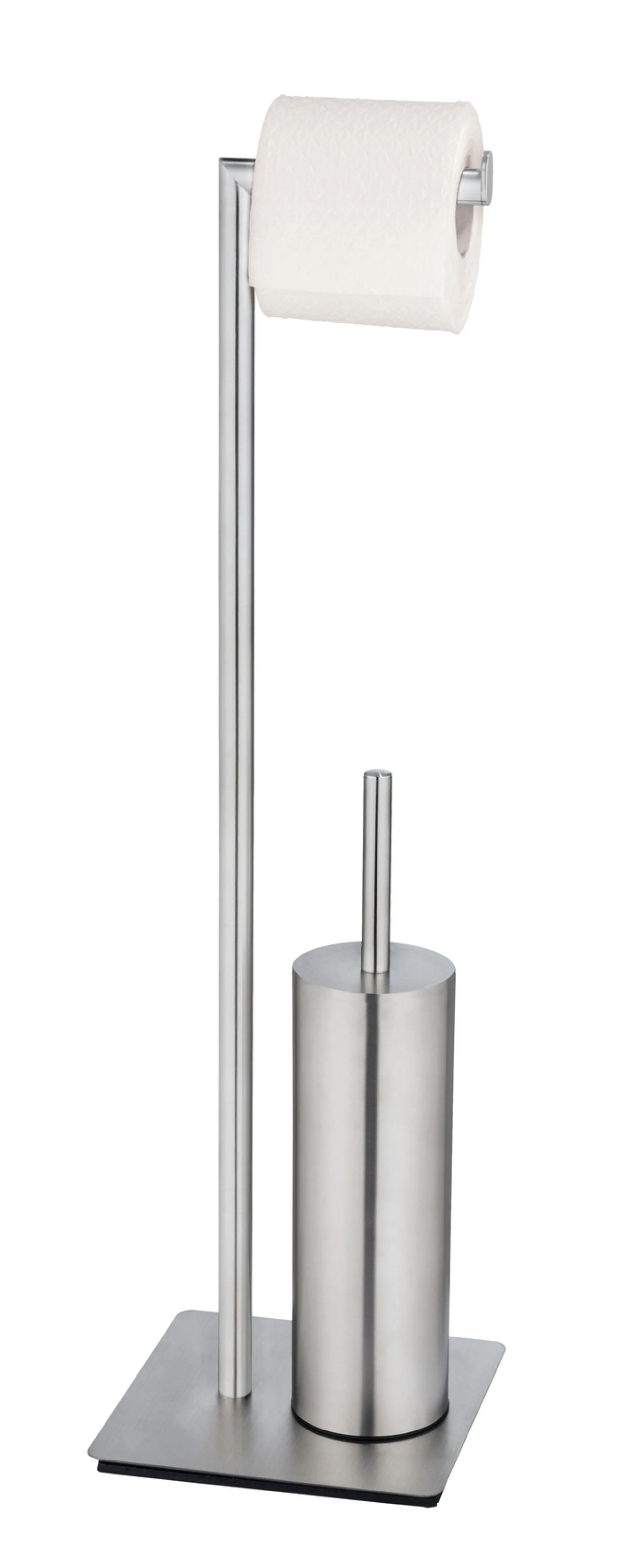 WENKO RECCO WC-Garnitur, Silber, Edelstahl, mit Toilettenpapierhalter, stehend