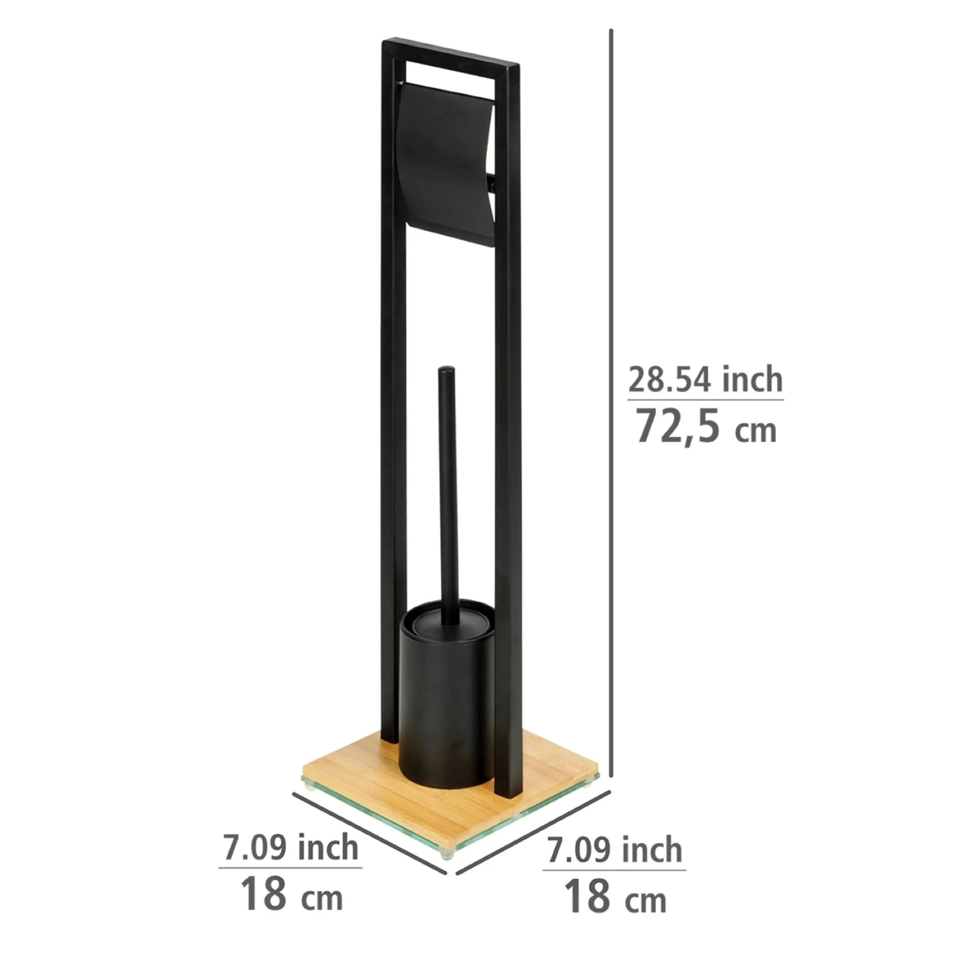 WENKO BAMBUSA WC-Garnitur, Braun/Schwarz, mit Toilettenpapierhalter, aus Bambus, stehend