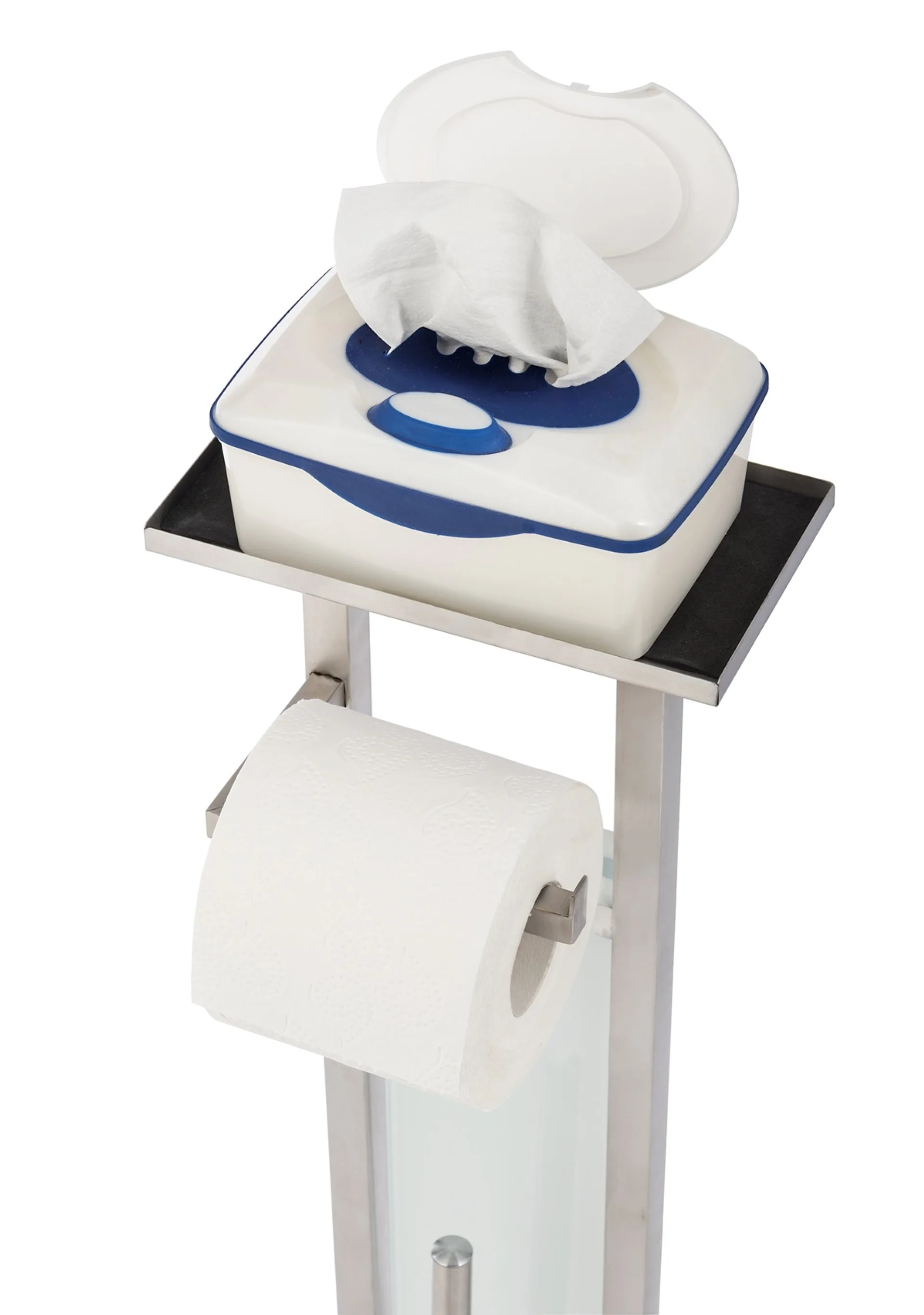 WENKO DEBAR WC-Garnitur, mit Ablage und Toilettenpapierhalter, Edelstahl, stehend