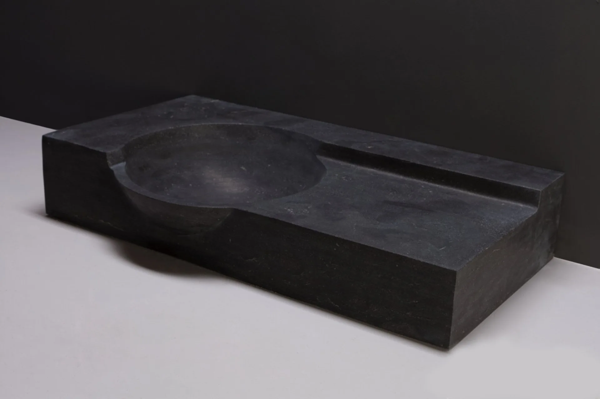 FORZALAQUA LAGUNA Waschbecken 80 cm breit, Bluestone, Naturstein, Hahnloch links