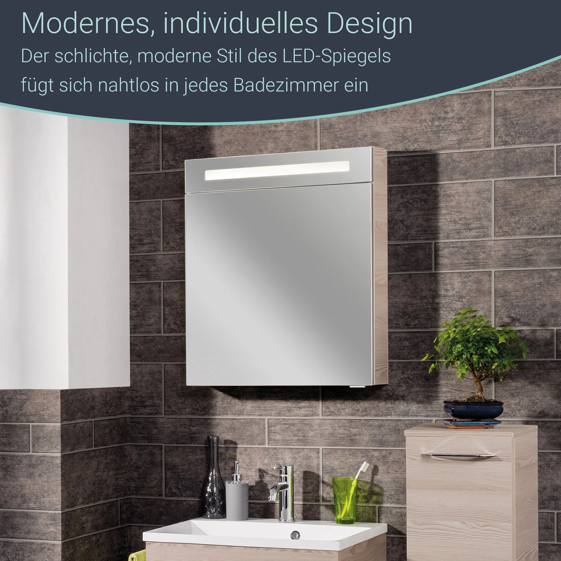 FACKELMANN B.CLEVER LED Spiegelschrank 60 cm breit, Braun hell