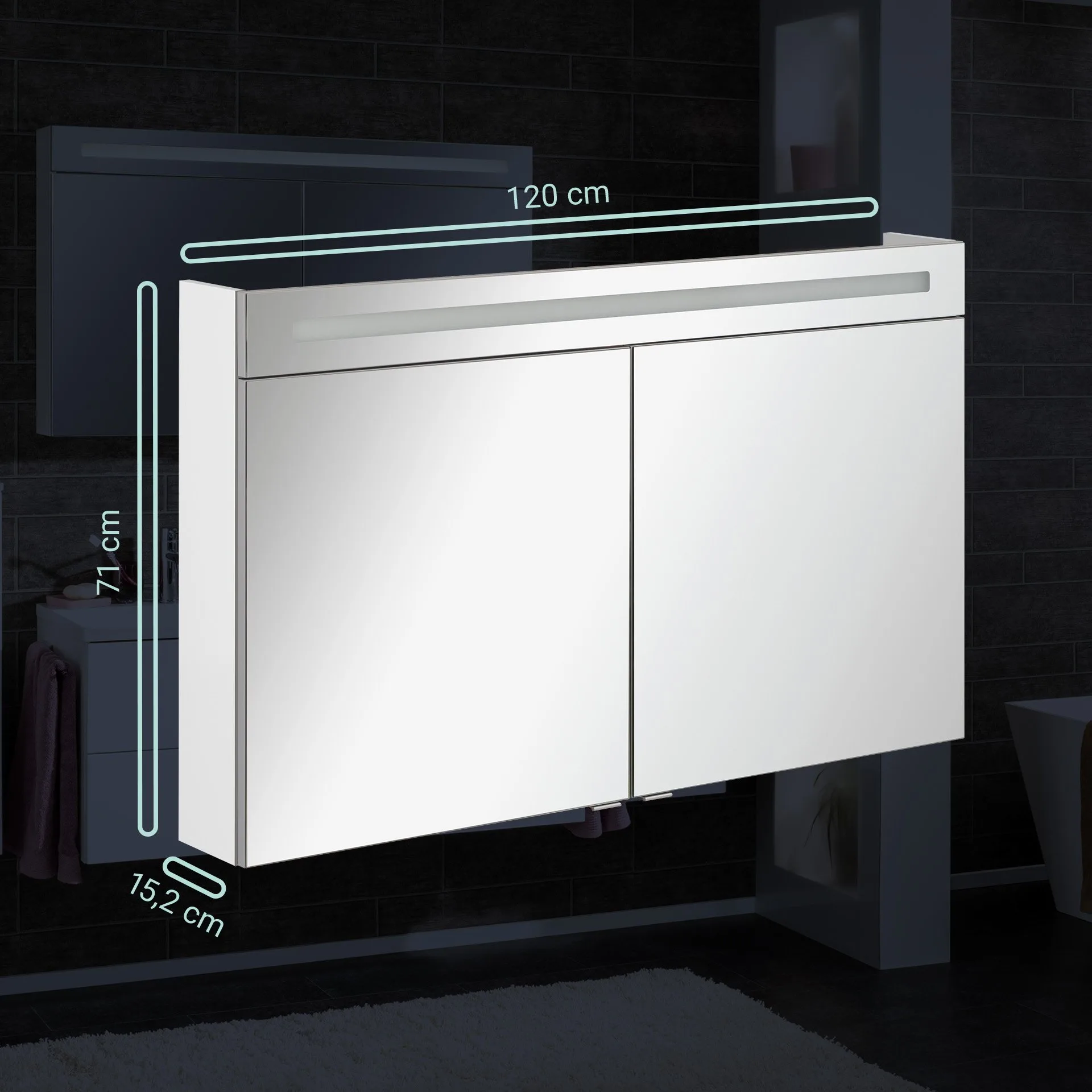 FACKELMANN B.CLEVER LED Spiegelschrank 120 cm breit, Weiß, 2 Türen