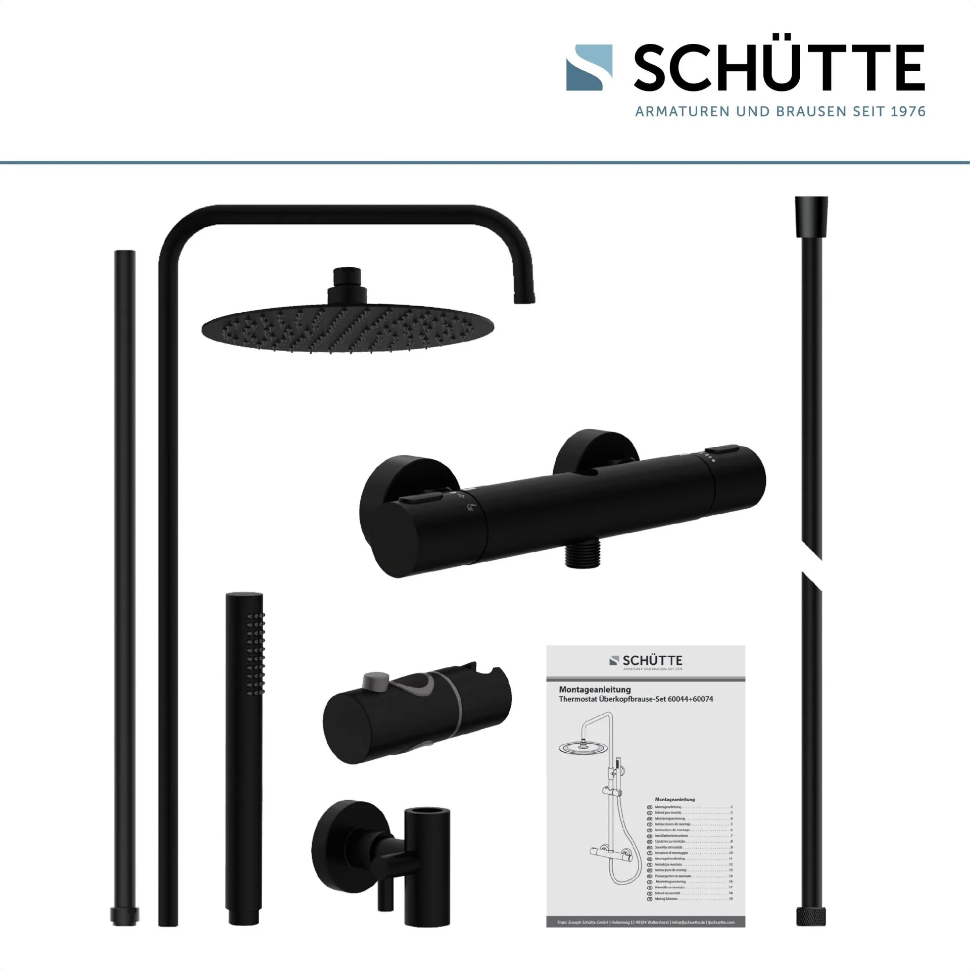 SCHÜTTE AQUADUCT Überkopf-Brauseset, Schwarz matt, mit Duschthermostat