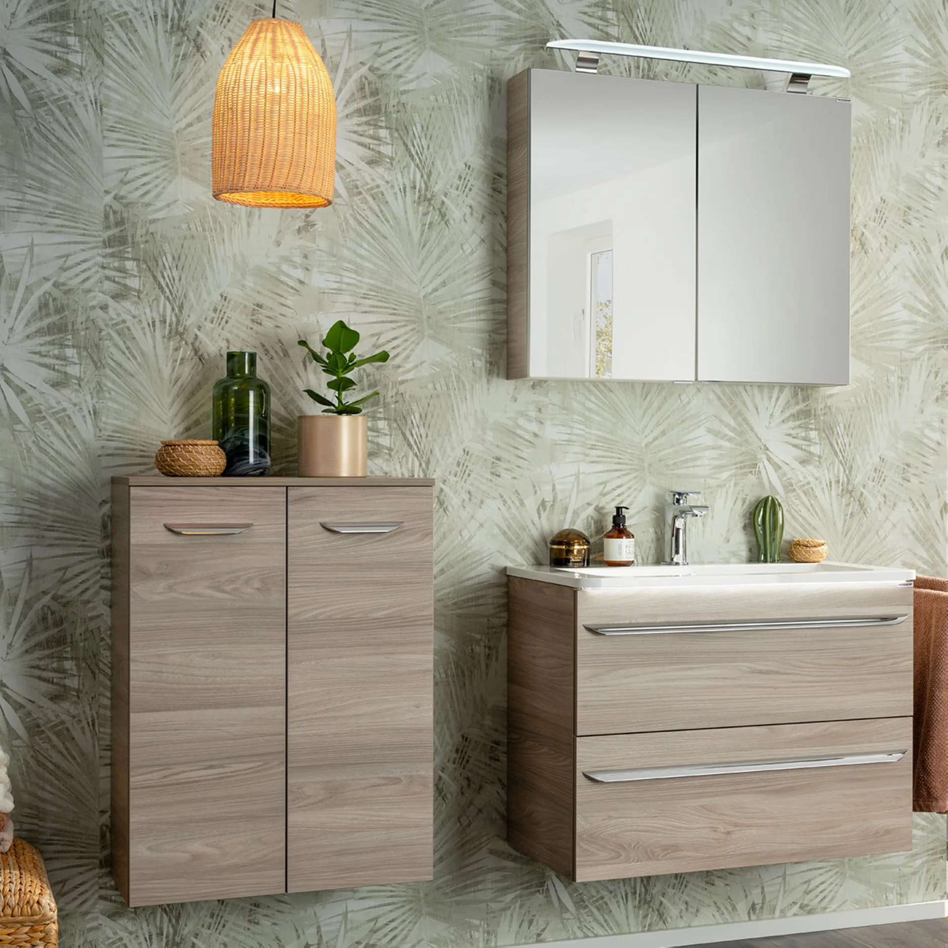 FACKELMANN LUXOR Waschbeckenunterschrank 80 cm breit, Braun hell