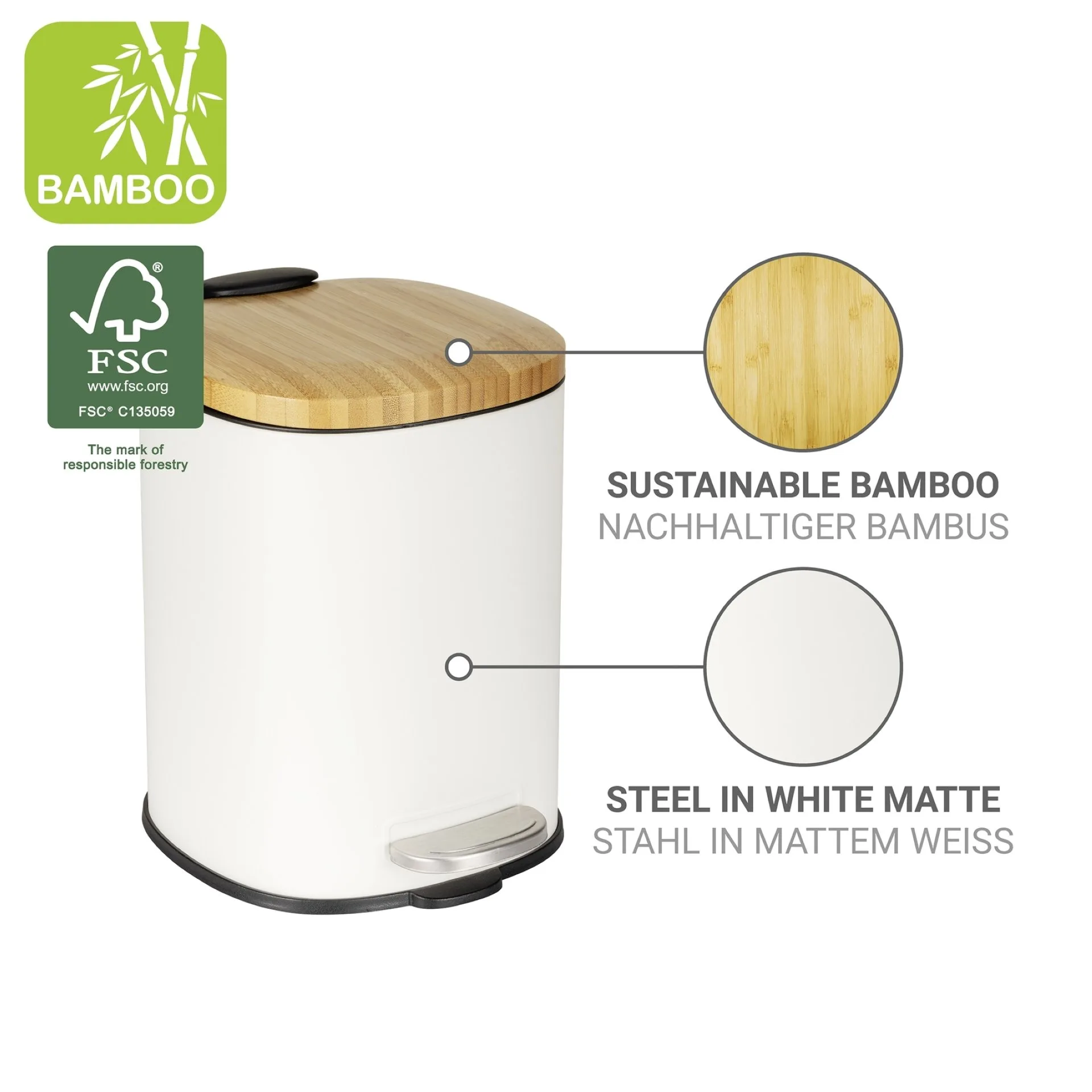 WENKO FIANEMA Kosmetikeimer 3 Liter, Weiß/Braun