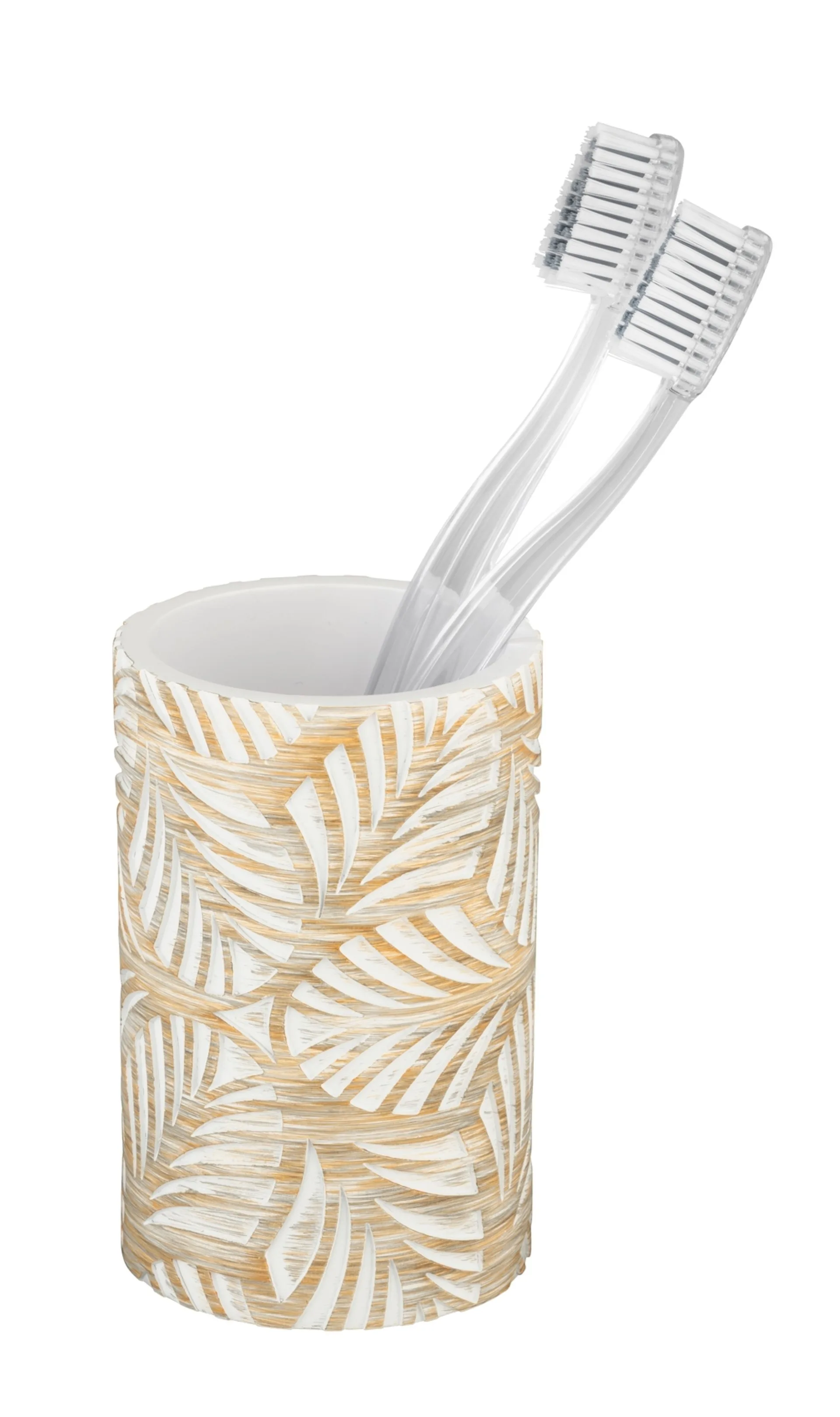 WENKO TERRALBA Accessoire Set, Weiß/Gold, Zahnputzbecher, Seifenspender, Keramik
