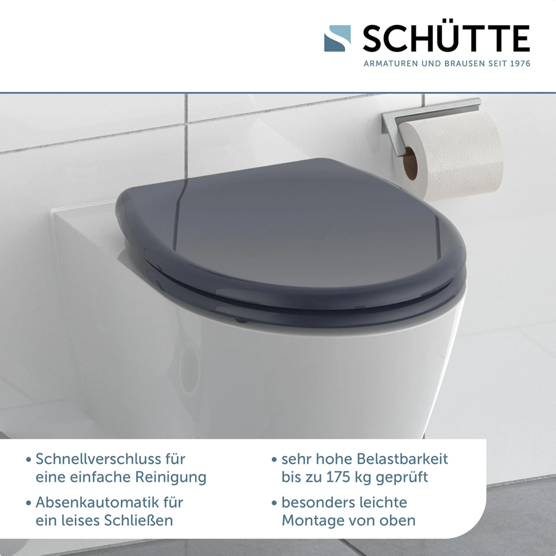 Schütte ANTHRAZIT WC-Sitz, mit Absenkautomatik und Schnellverschluss, Duroplast
