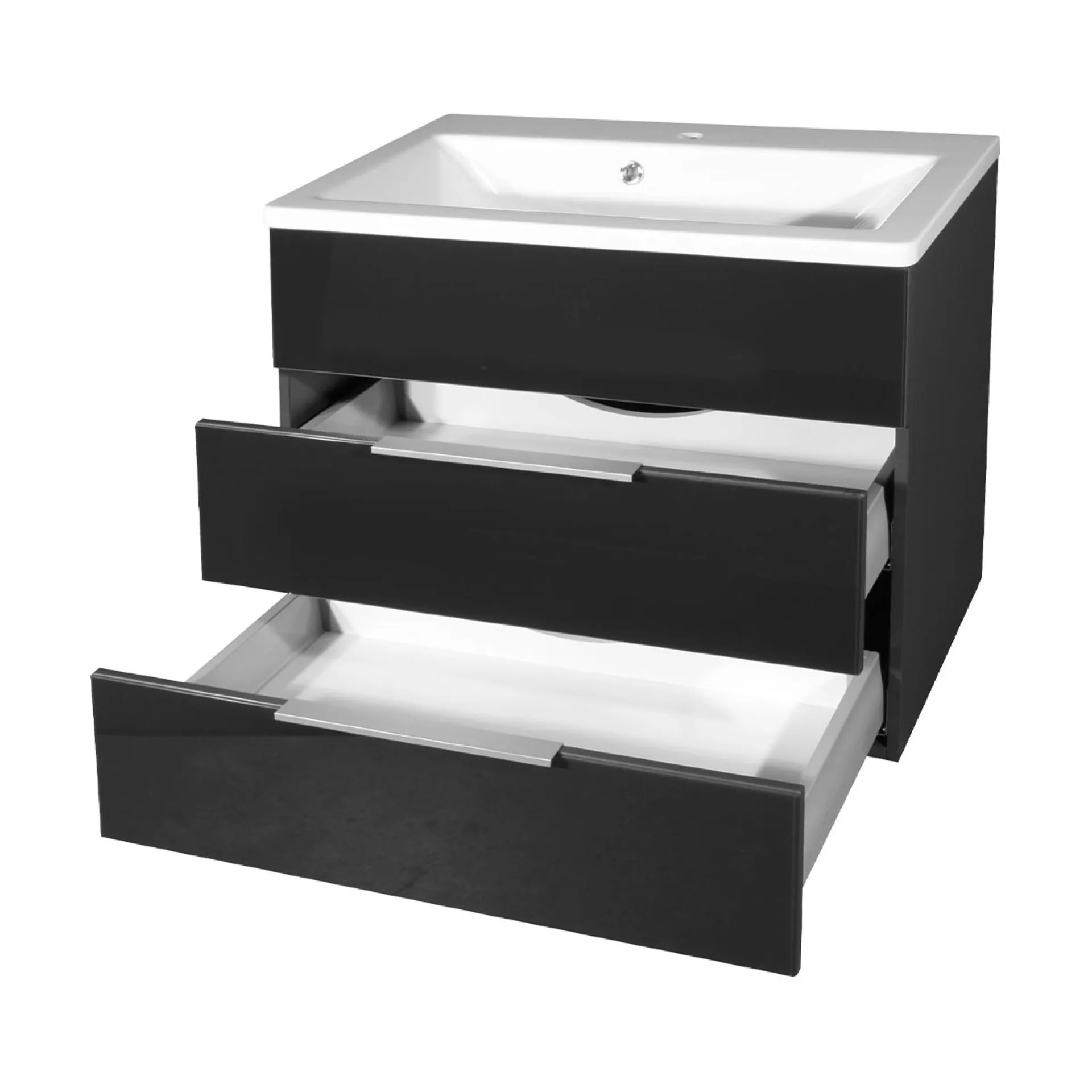 FACKELMANN KARA Waschbecken mit Unterschrank 80 cm breit, Anthrazit, Waschbecken Gussmarmor Weiß, 2 Schubladen