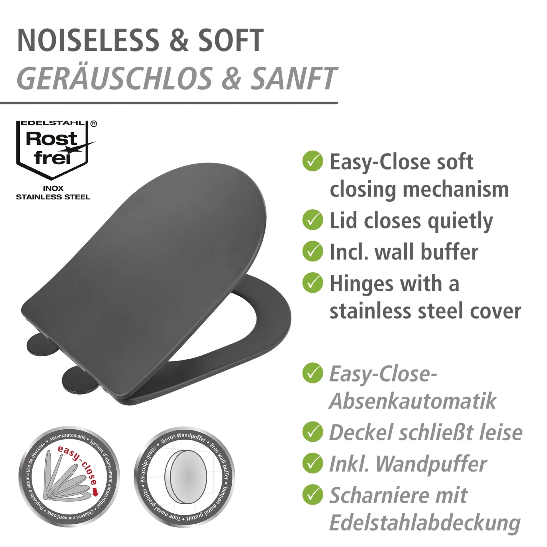WENKO GALATI WC-Sitz, Anthrazit matt, mit Absenkautomatik, Soft-Touch-Effekt