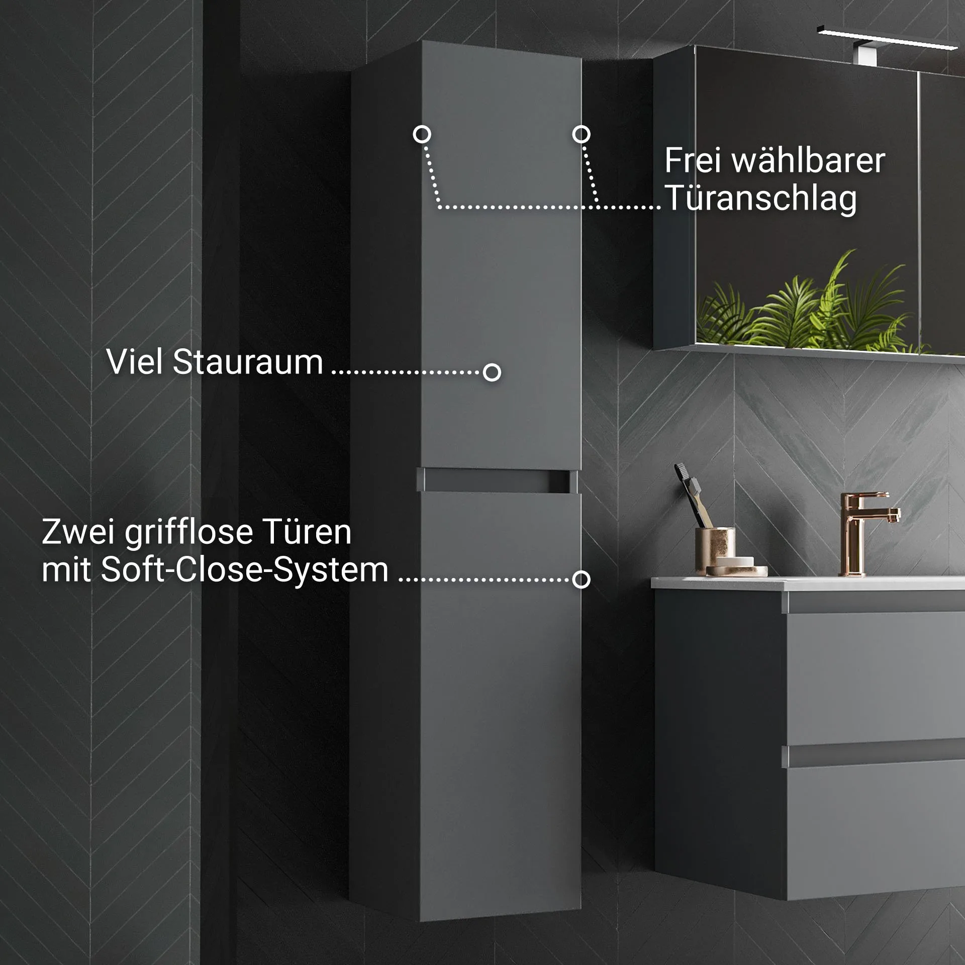 BADEDU GERS Hochschrank 30 cm breit, Grau