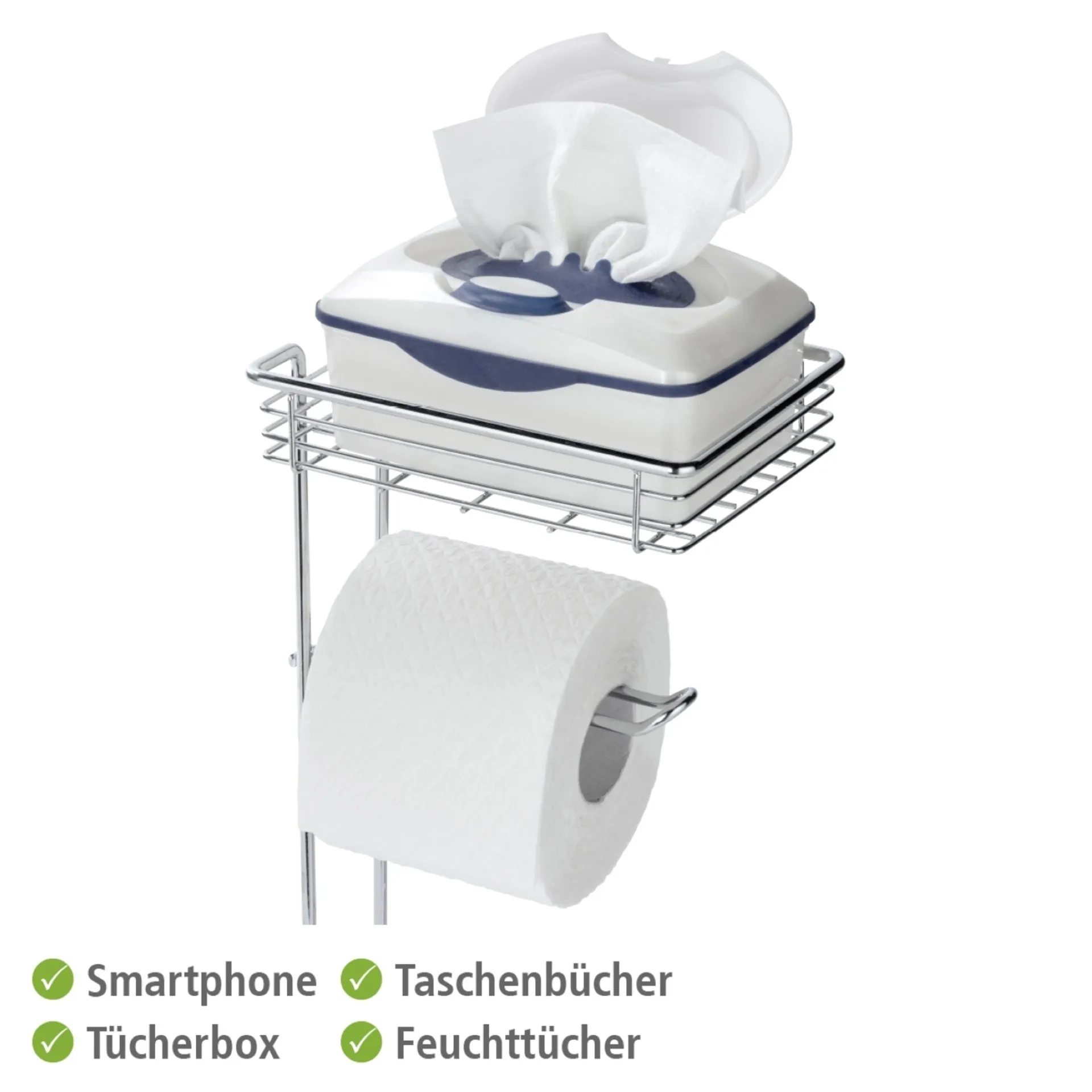 WENKO Toilettenpapierhalter, Chrom, mit Bevorrater und Ablage