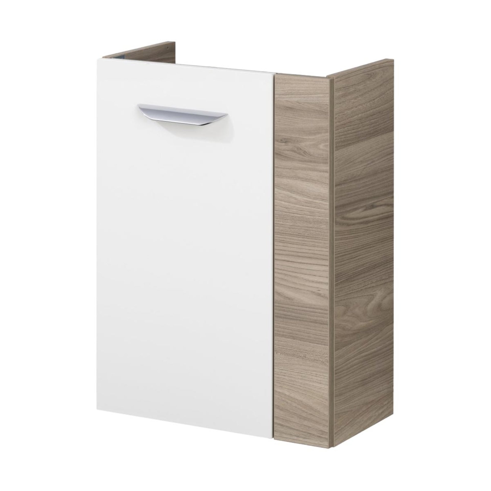 FACKELMANN SBC LUXOR Waschbeckenunterschrank Gäste WC 45 cm breit, Weiß/Braun hell, Türanschlag links