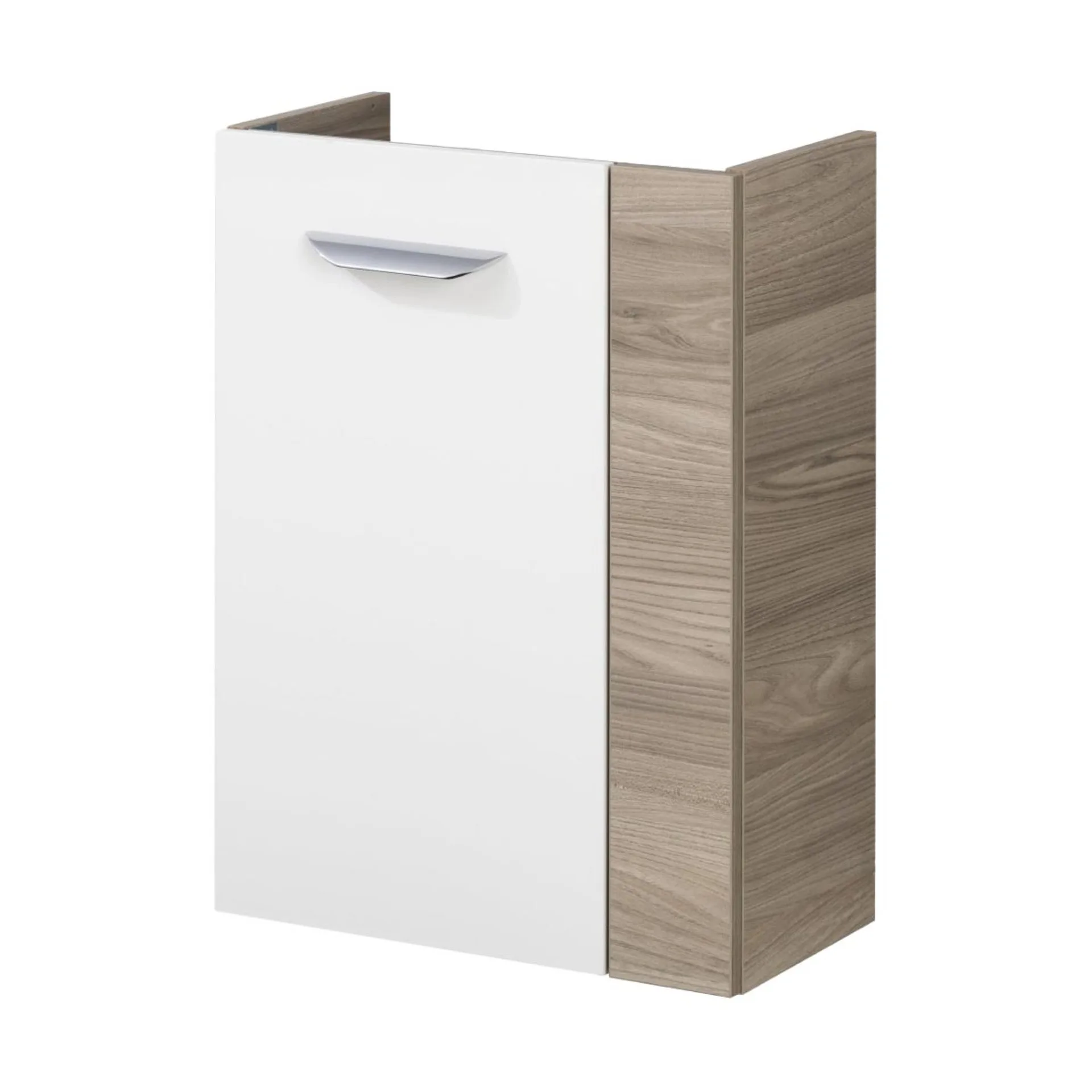 FACKELMANN SBC LUXOR Waschbeckenunterschrank Gäste WC 45 cm breit, Weiß/Braun hell, Türanschlag links