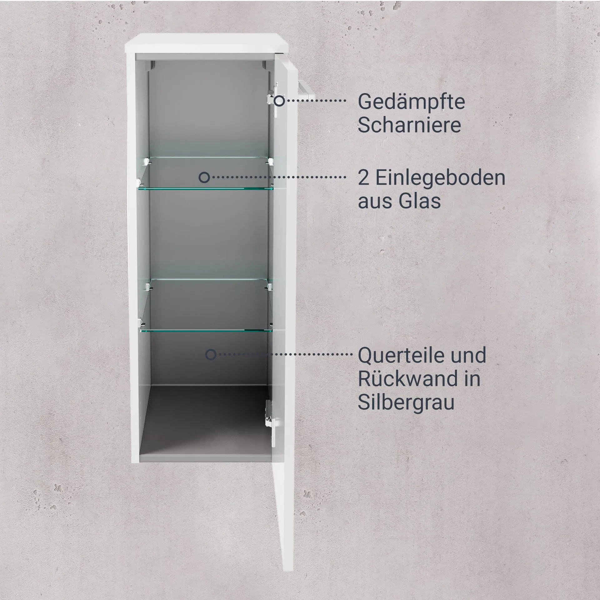 FACKELMANN VERONA Midischrank 30 cm breit, Weiß Hochglanz, Türanschlag rechts