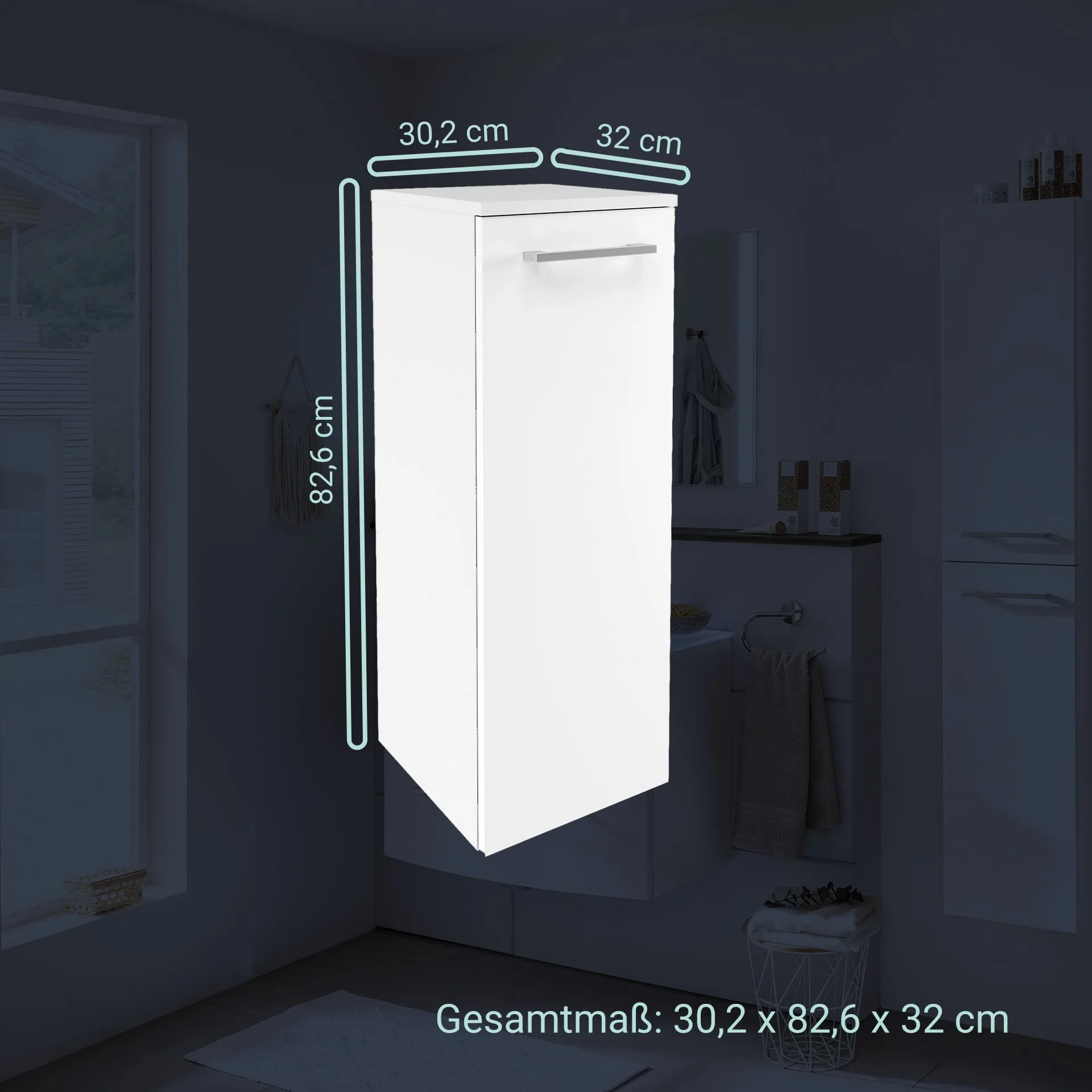 FACKELMANN VERONA Midischrank 30 cm breit, Weiß Hochglanz, Türanschlag links