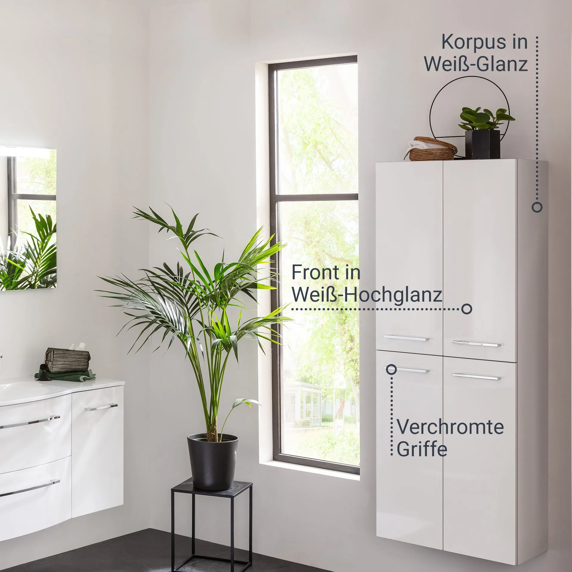 FACKELMANN VERONA Doppel Hochschrank 60 cm breit, Weiß Hochglanz