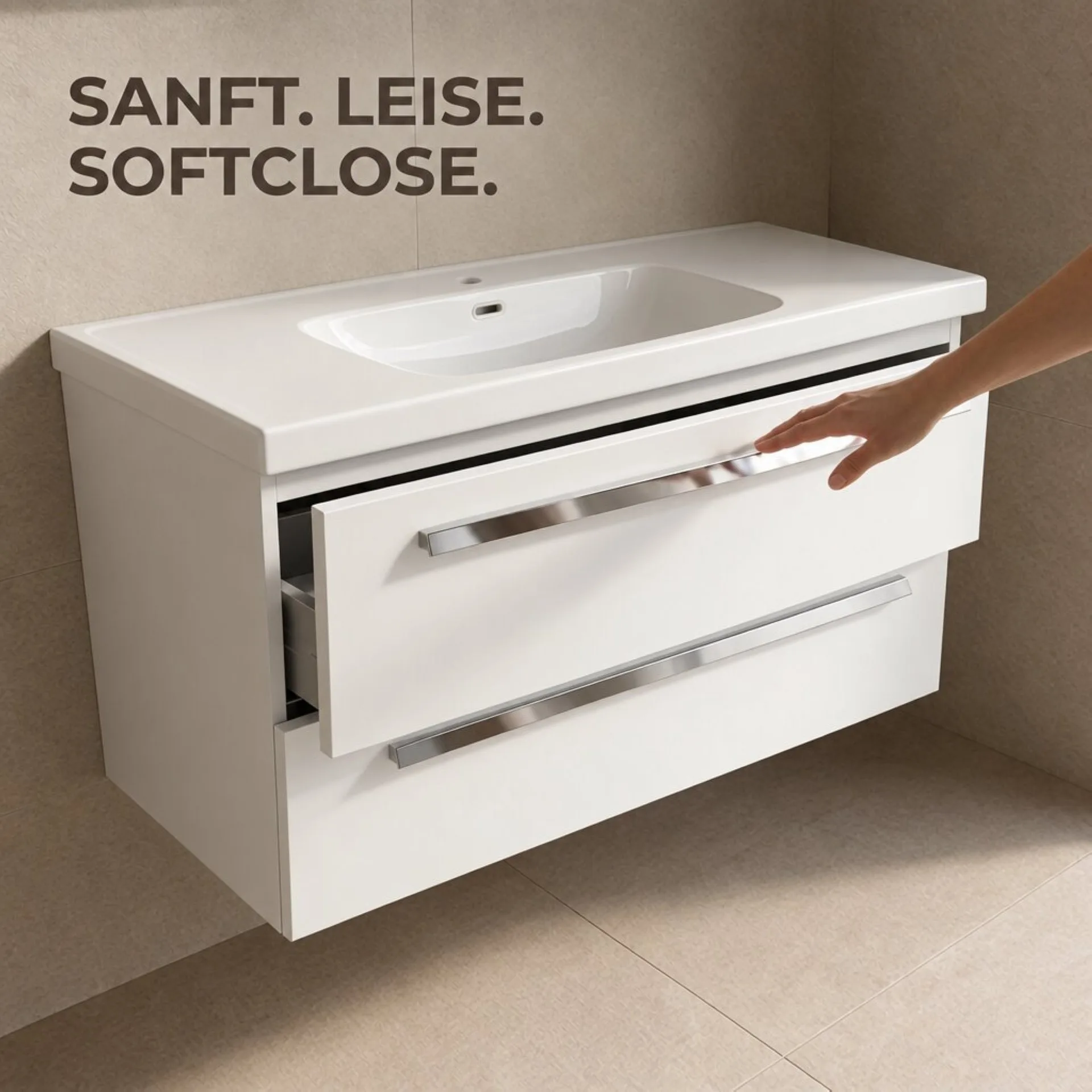 BADEDU TESSANO Waschbecken mit Unterschrank 120 cm breit, Weiß, Waschbecken Keramik Weiß