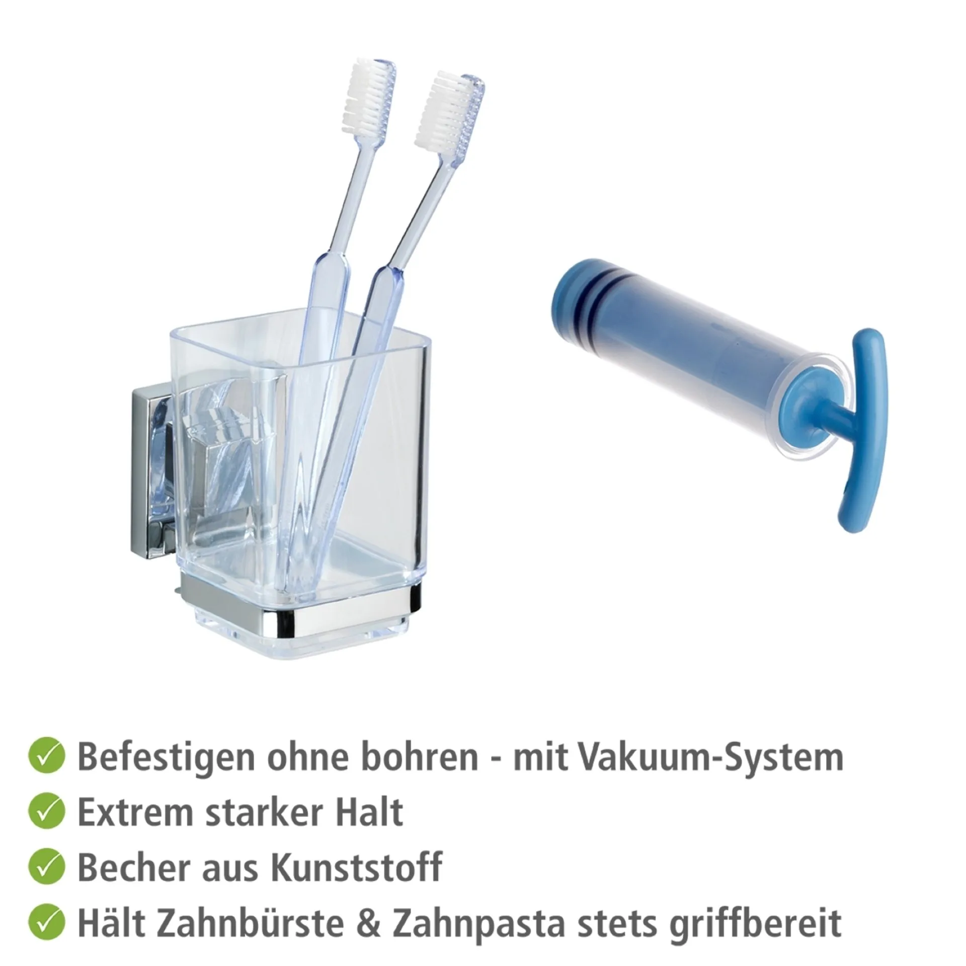 WENKO QUADRO Zahnputzbecher, Chrom glänzend, Befestigen ohne Bohren