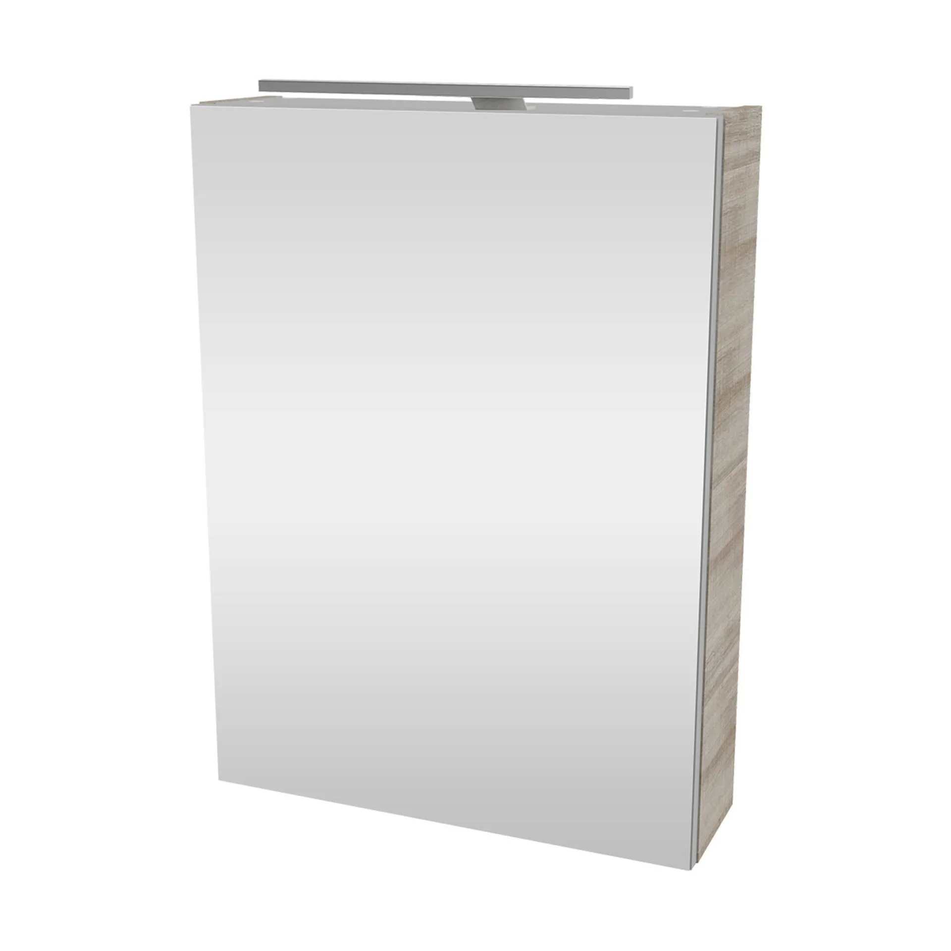 FACKELMANN SBC A-VERO Gäste WC Spiegelschrank 50 cm breit, Braun hell, Türanschlag rechts + Aufsatzleuchte