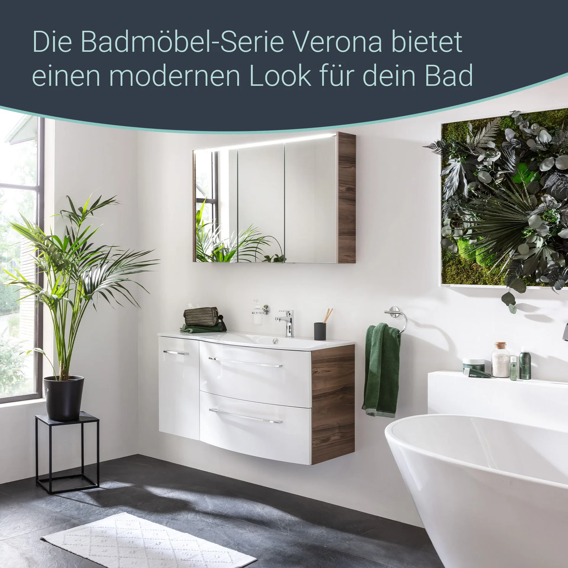 FACKELMANN VERONA Unterschrank 35 cm breit, Weiß Hochglanz/Braun Dunkel, Türanschlag links