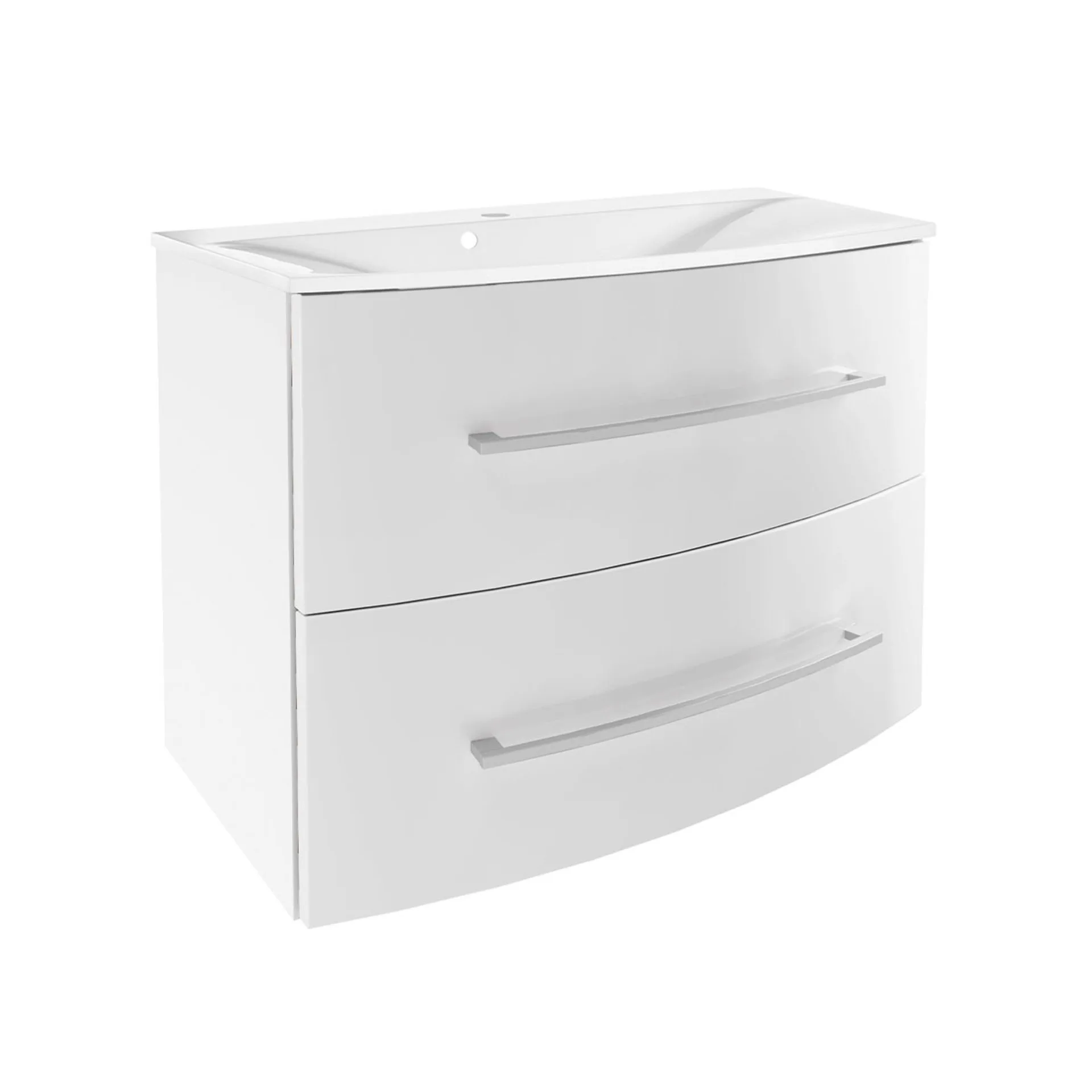FACKELMANN VERONA Waschbecken mit Unterschrank 80 cm breit, Weiß, Waschbecken Gussmarmor Weiß