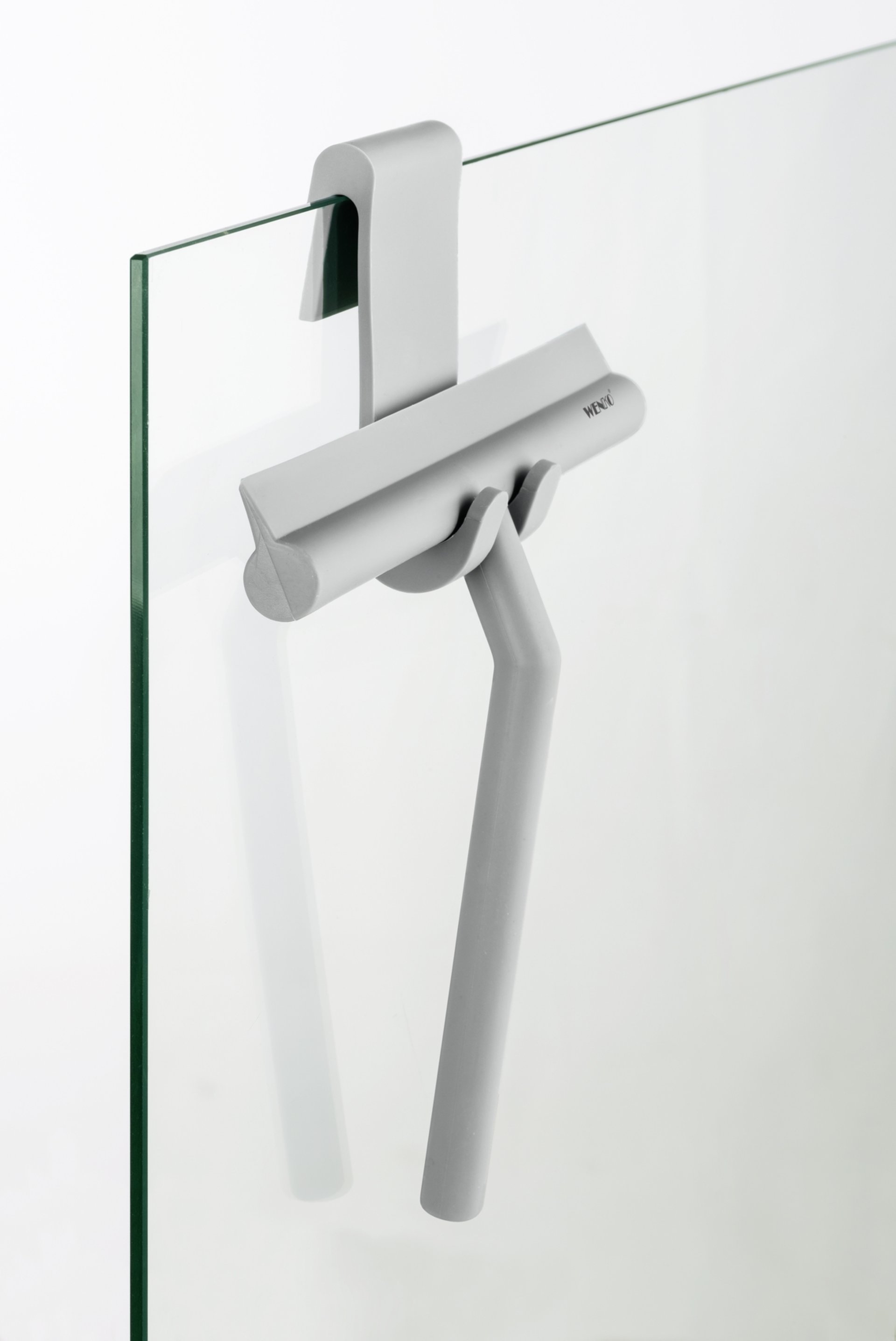 WENKO MOLA Duschabzieher, Grau, mit Wandhalterung, Edelstahl umantelt mit Silikon