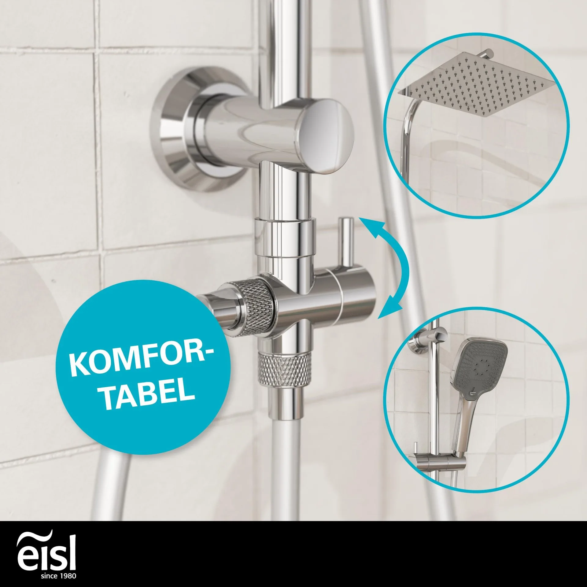 EISL EASY DELUXE Überkopf-Brauseset, Chrom, inklusive Duschabzieher