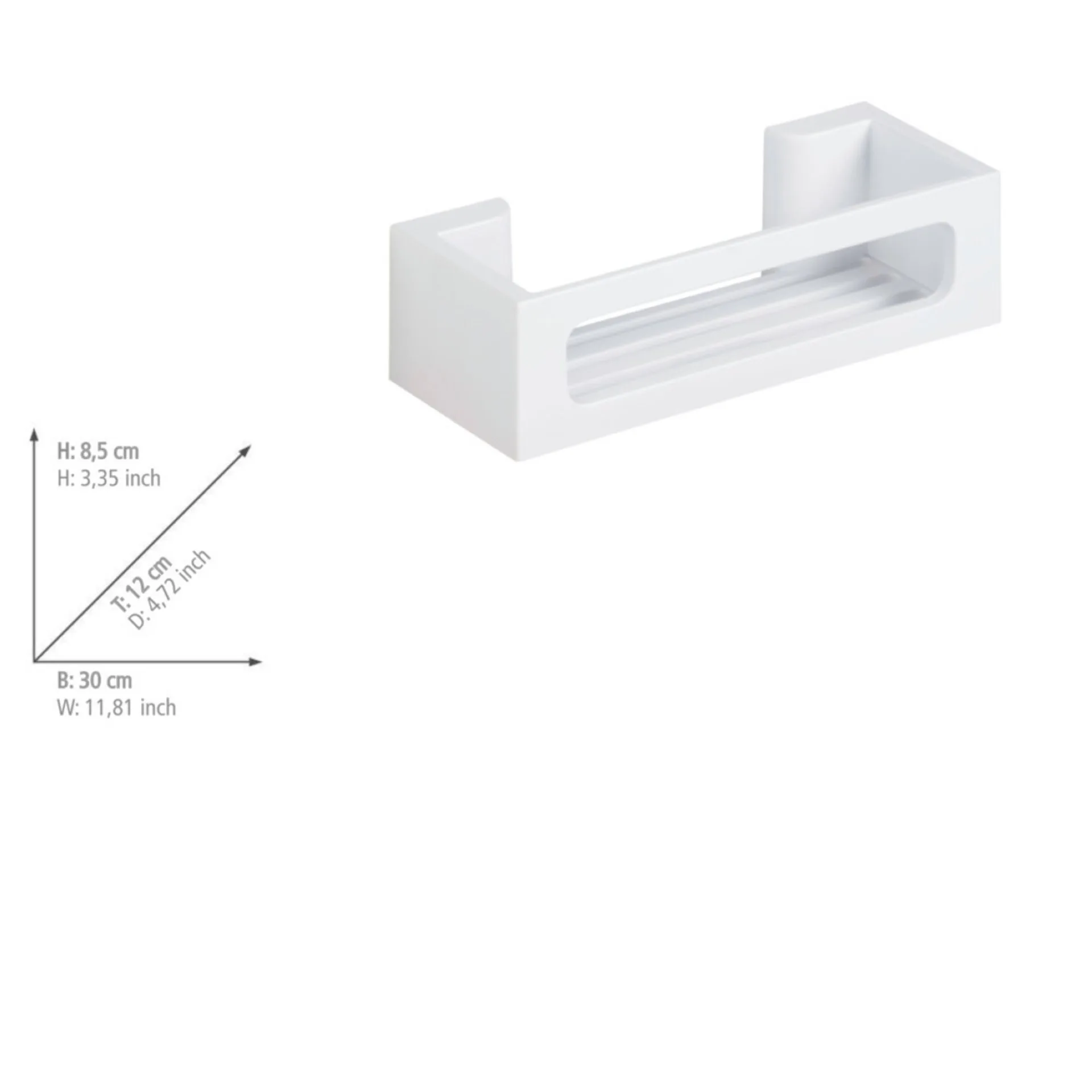 WENKO BRALIA Duschablage 30 cm breit, Weiß, Befestigen ohne Bohren