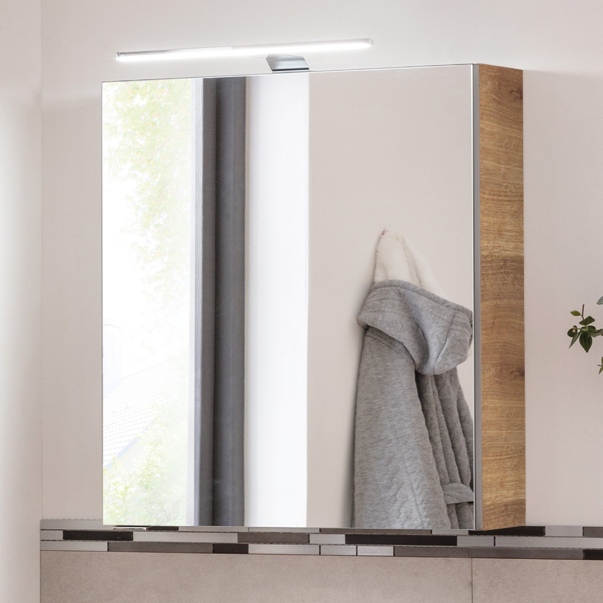 Fackelmann SBC MILANO Gäste-WC Spiegelschrank 50 cm, Braun hell, rechts